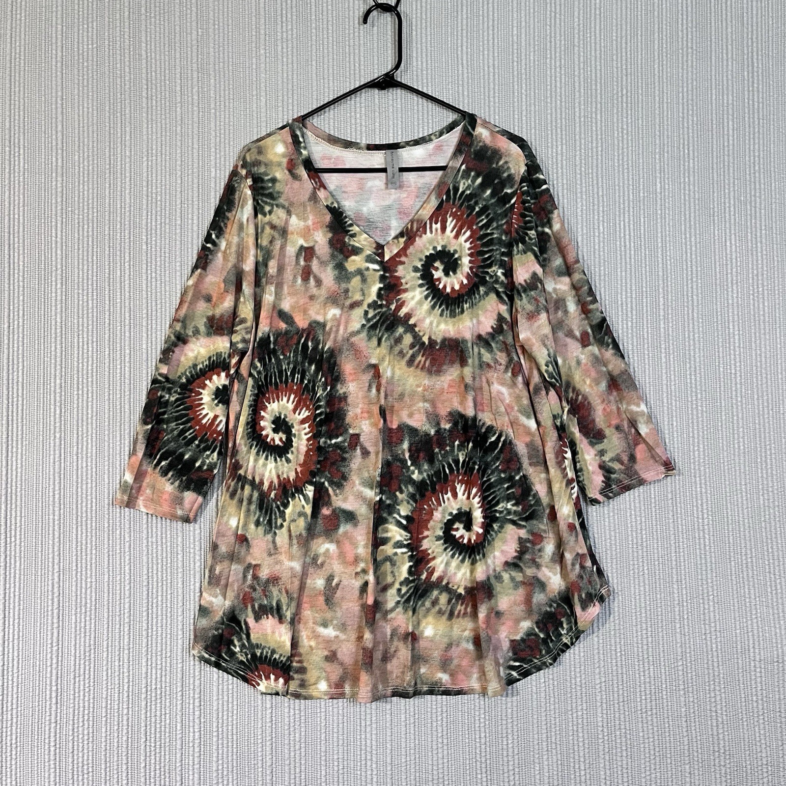 Honeyme Curvy V-neck Pullover Tunic Top Womens XXXL Abstract Autumn Colors