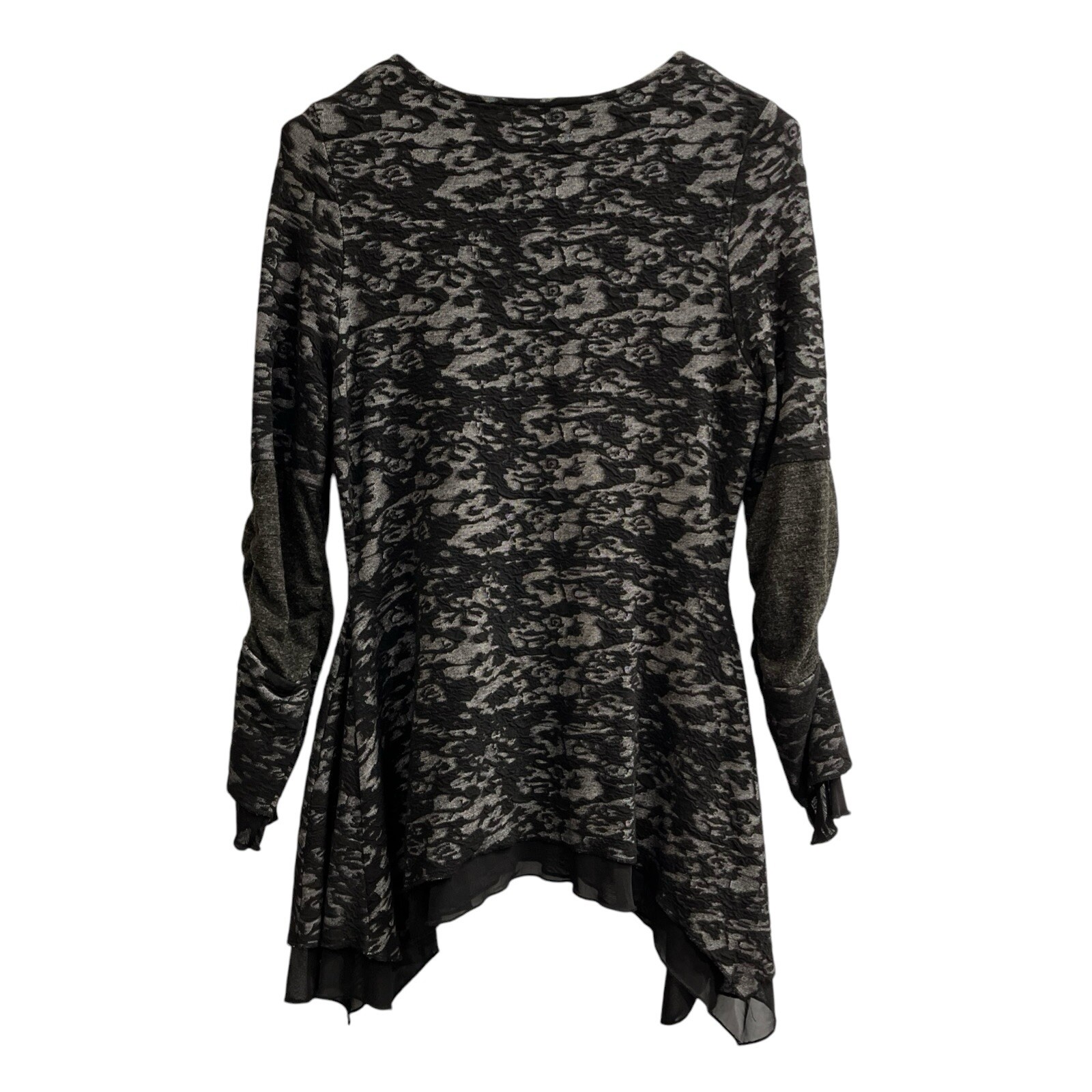 Fantazia Tunic Shirt Mini Dress Womens M Black Floral Layered Mesh Asymmetrical