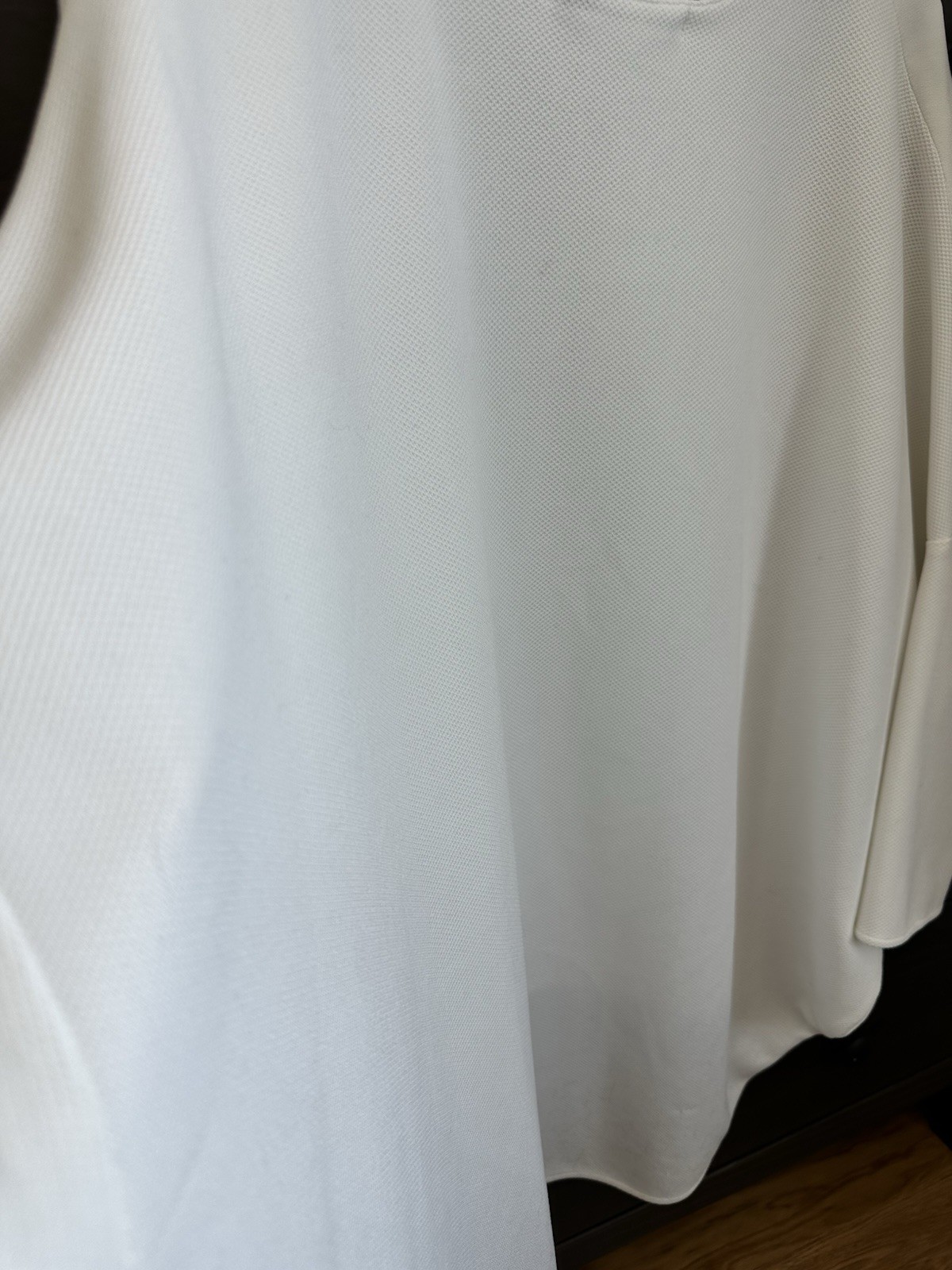 Uterqüe Ivory High Low Blouse M Viscose Front Textured 3/4 Sleeves Oversized