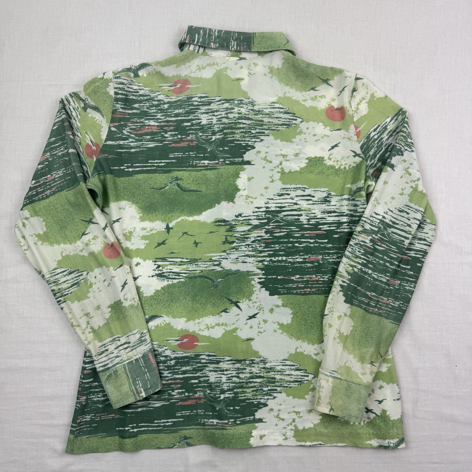 Vintage 60s 70s Printed Button Up Womens Small Mid Century Modern MCM Collared