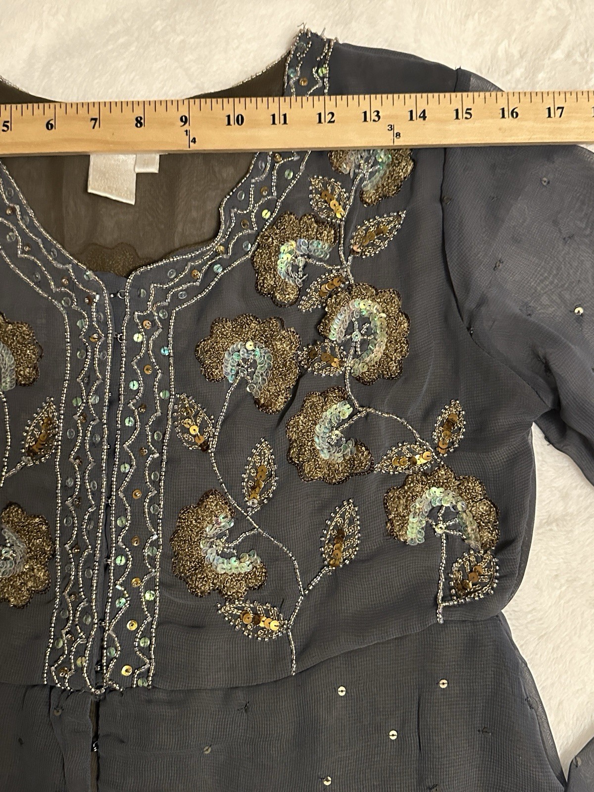 Soft Surroundings Gray Chiffon S Blouse Sequins Dark Fairy Core Whimsigoth