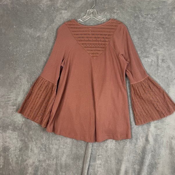 Free People Parisian Nights Top Womens M Eyelet Bell Sleeve Boho Lagenlook