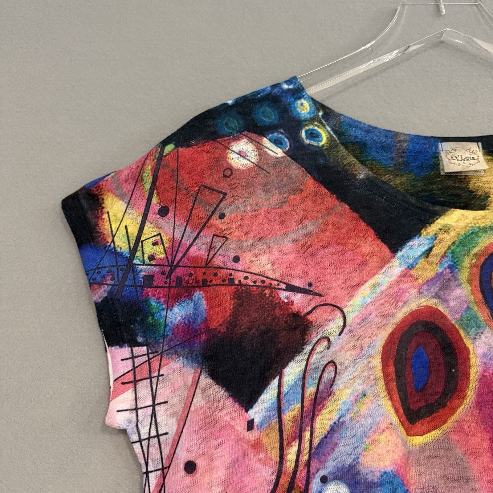 ET LOIS Top Womens Large Multicolor Art To Wear Cap Sleeve Artsy USA T-Shirt Tee