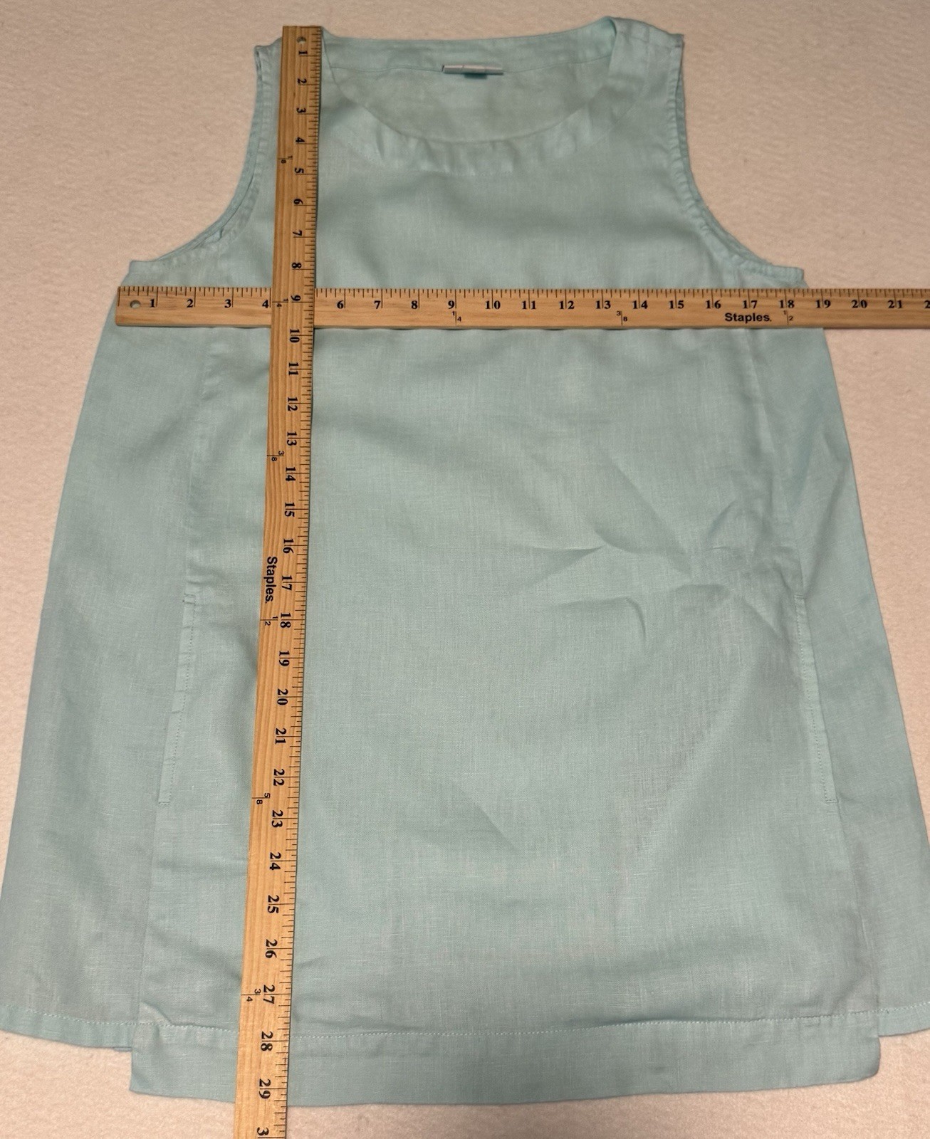 Pure Jill XS Tunic Top/Mini Dress 100% Linen Sleeveless Pockets Coastal Blue EUC