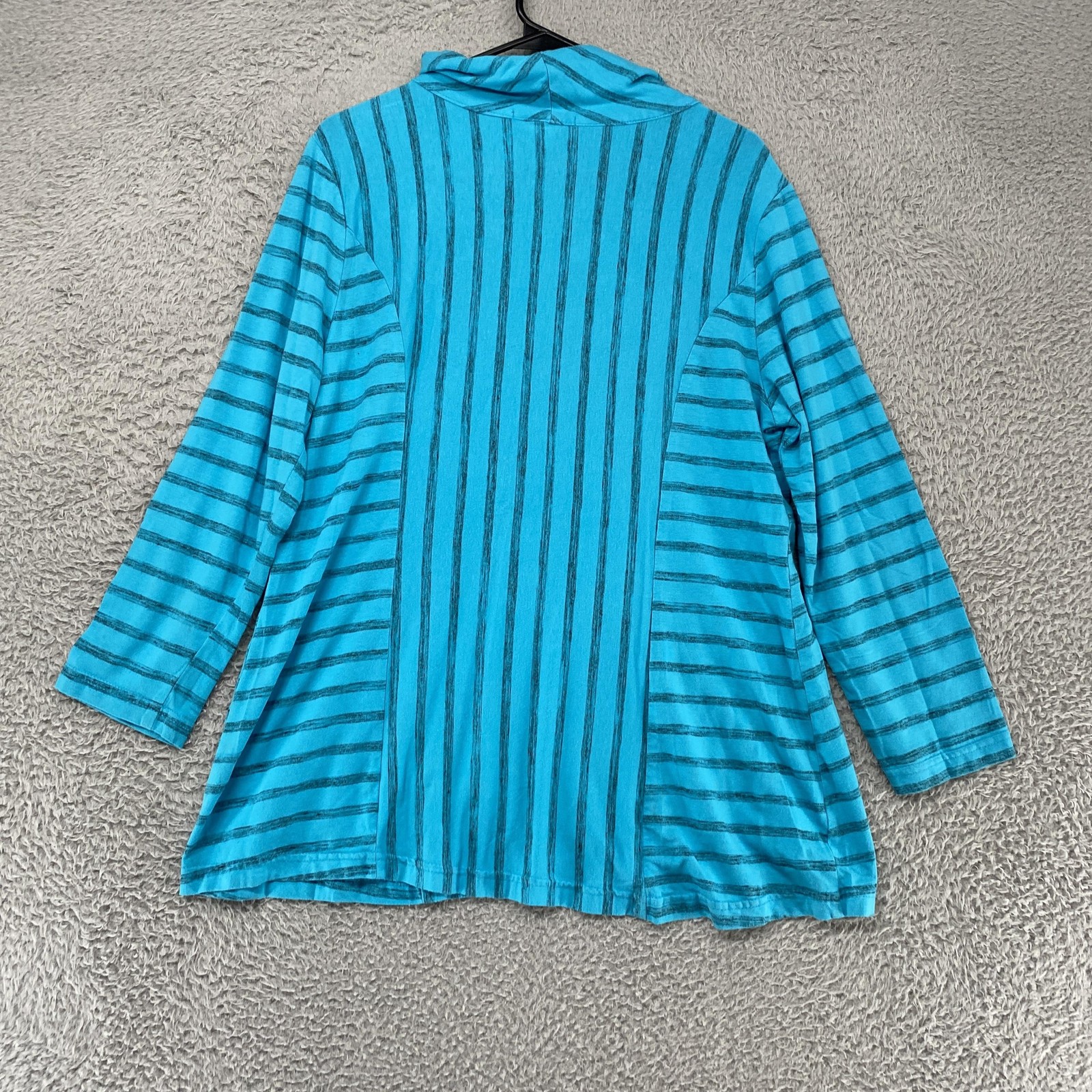 Yushi Stripe Tunic Top Womens Medium Blue Cowl Neck Long Sleeve Jersey Relaxed