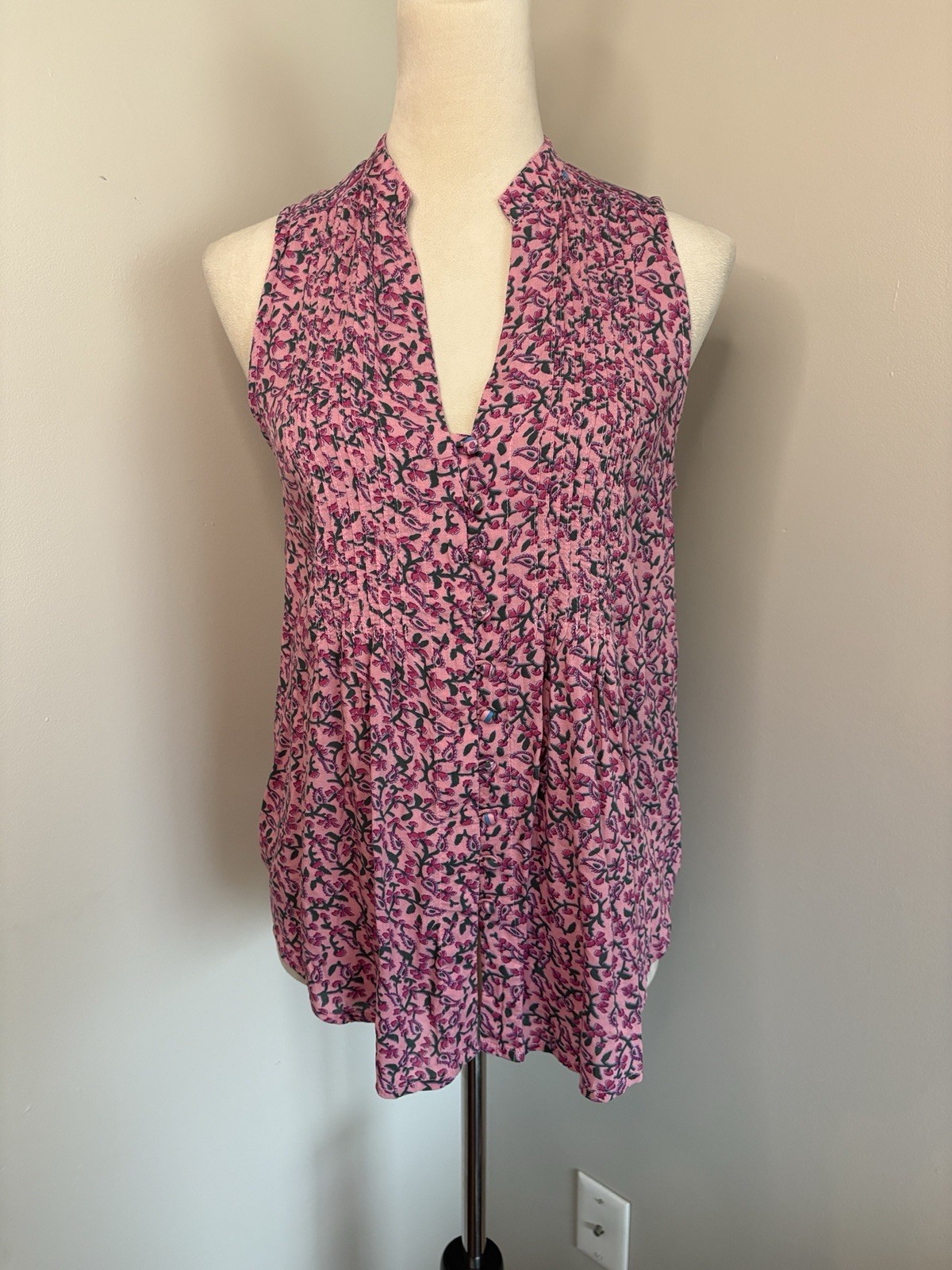 Anthropologie Maeve Petunia Pintuck Pleat Blouse Purple Pink Floral Tank Small