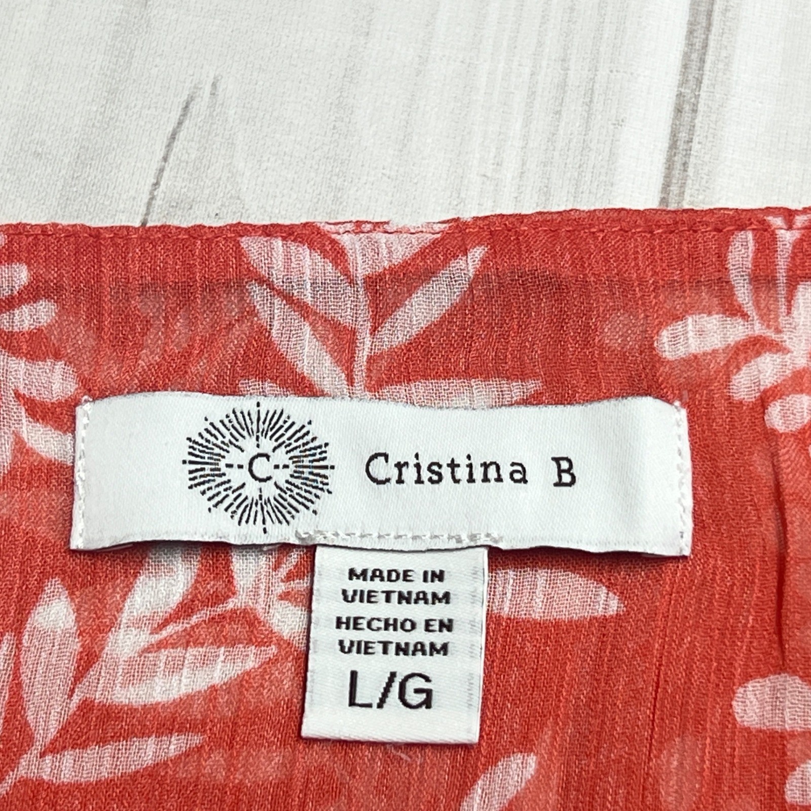 Cristina B Sleeveless Top Womens L Orange Leaf Print Chiffon Tank Tunic Casual