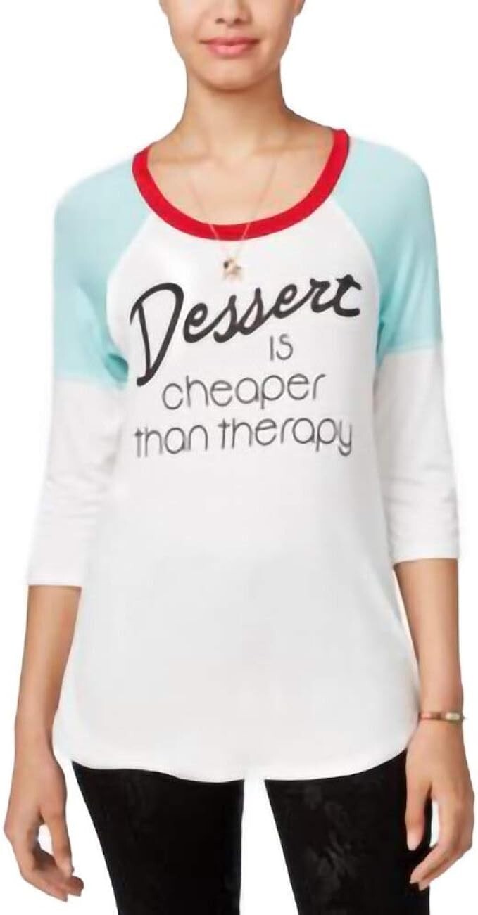 Rebellious One Juniors’ Sassy Color blocked Graphic Dessert T-shirt Medium
