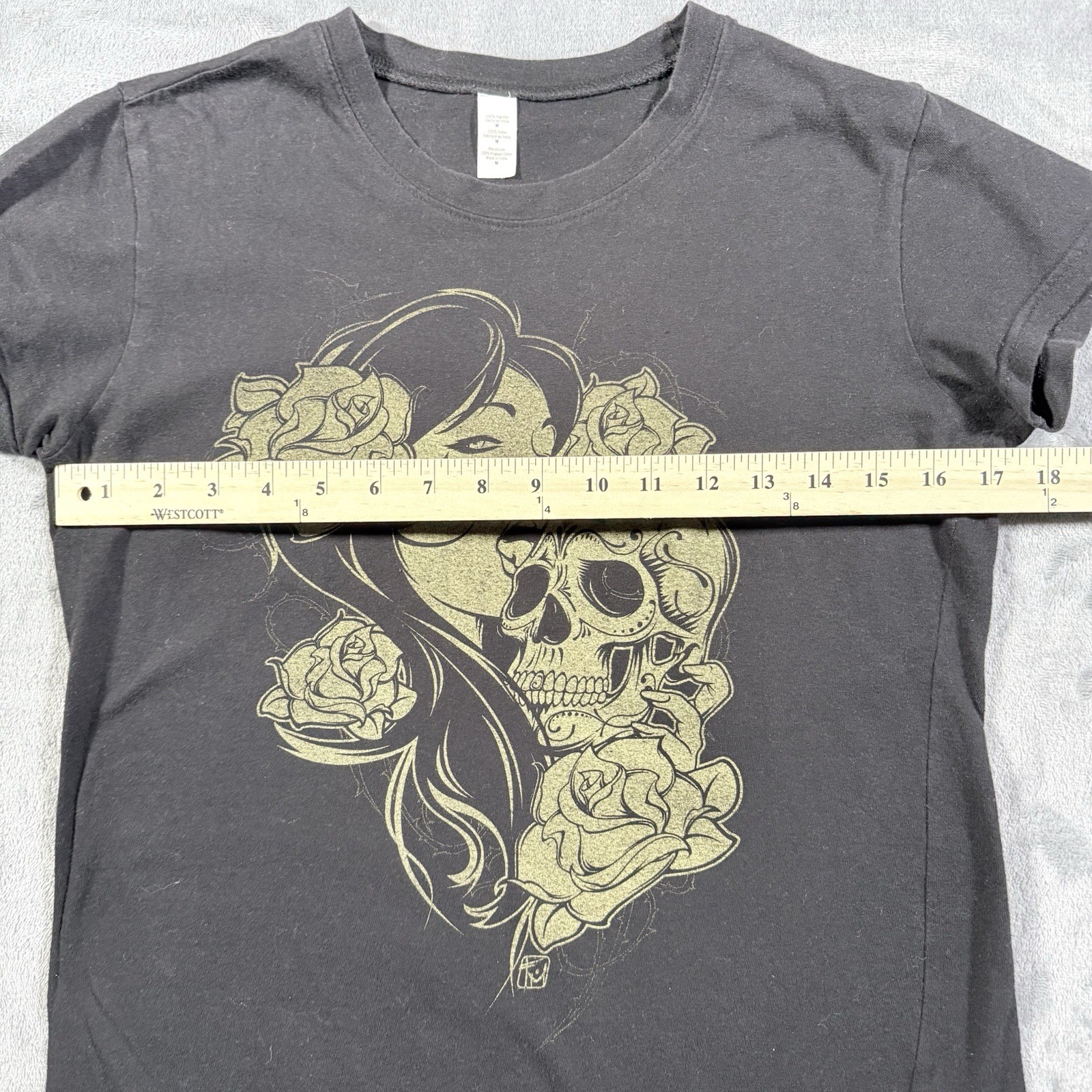 The Civilian Press Women M Tattoo Shirt Chicana Skull Roses Goth Edgy Rockabilly