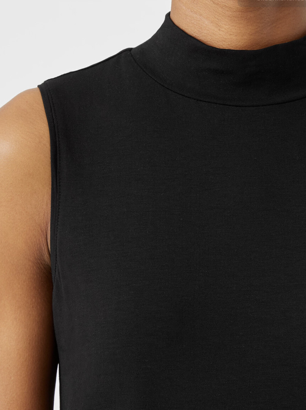 Eileen Fisher Black Long Length Fine Jersey Mock Neck Tank Sz L