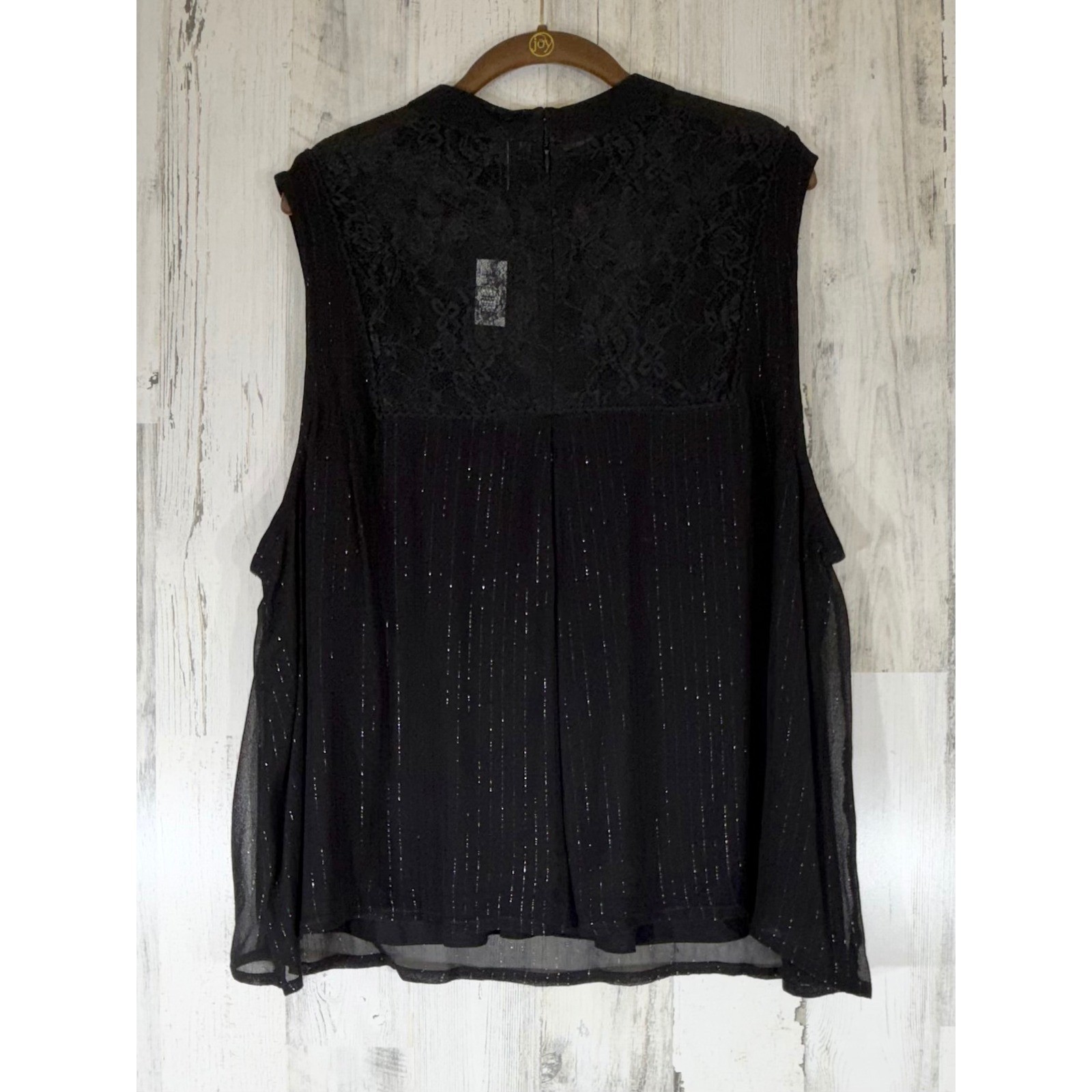 Bl^nk London Vitalia Top 2X Black Metallic Stripes Lace Mock Neck Sleeveless NWT