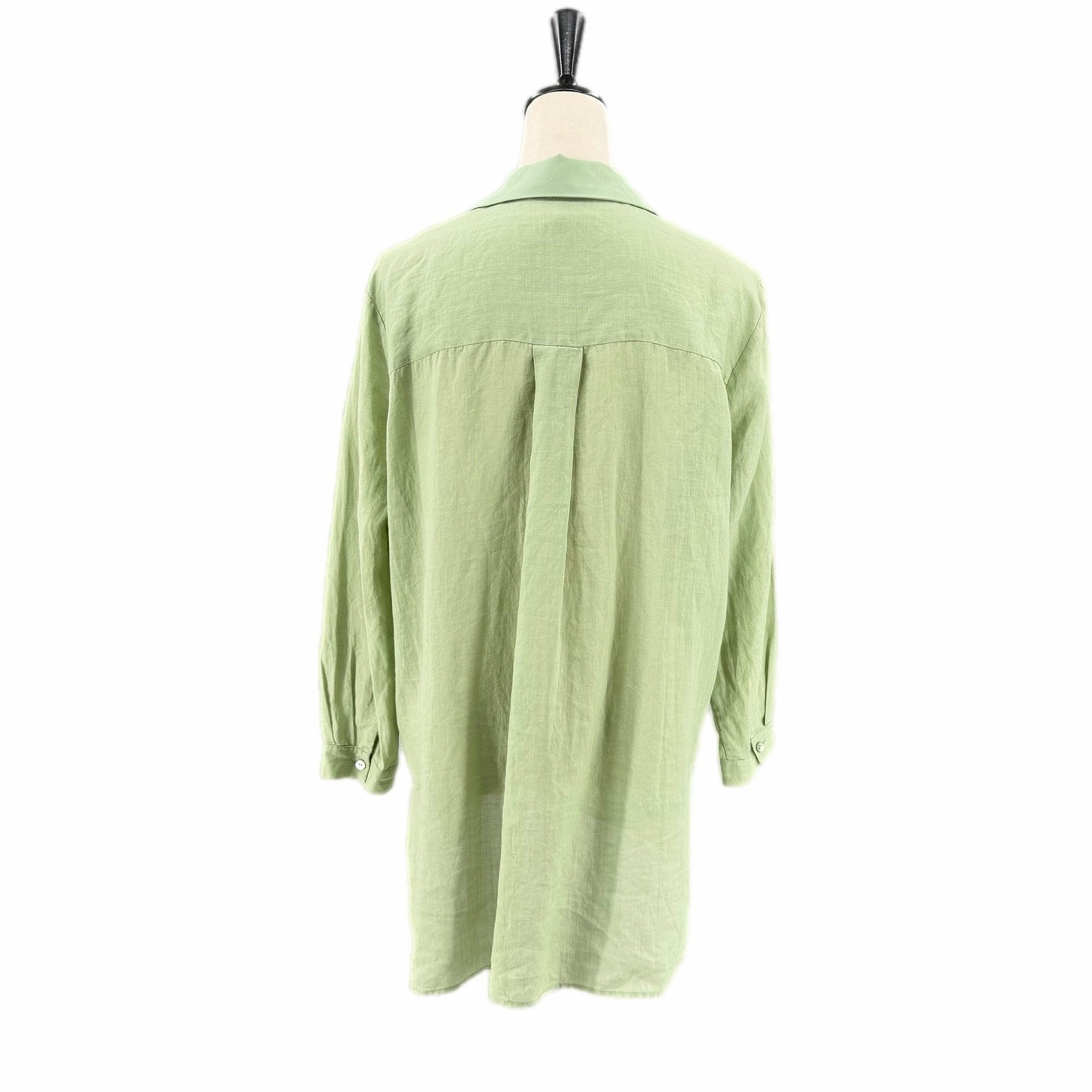 Nic + Zoe M Sage Green Lightweight V-neck Button Half Collared Slit Tunic Top