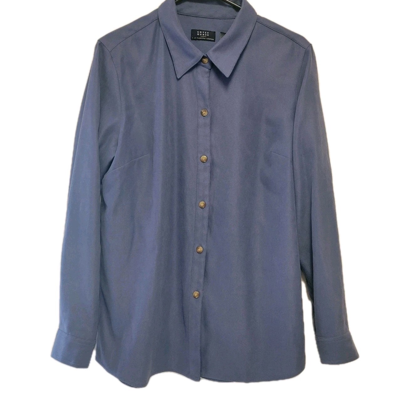 Crazy Horse Womens Medium Long Sleeve Button Down Blouse Blue 100% Polyester
