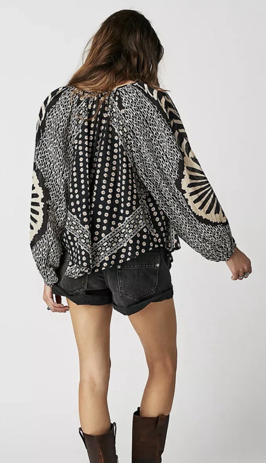 Free People Elena Top Blouse Shirt Lagoon Blue L Boho NWT $128