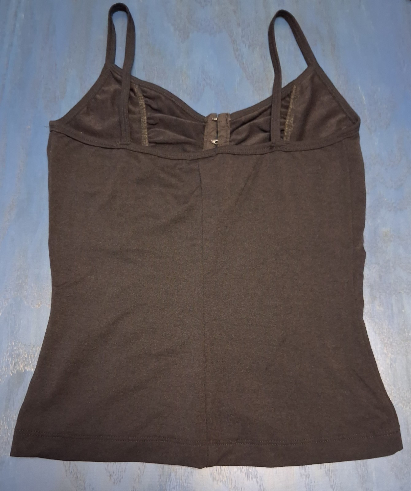 Vtg Y2K XOXO Black Corset Tank Top M Ruched Hook & Eye Ruffle Cami Whimsygoth