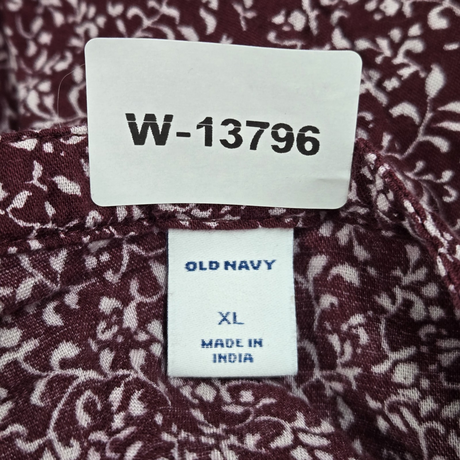 Old Navy Women Blouse XL Burgundy Floral Button front Long Sleeve