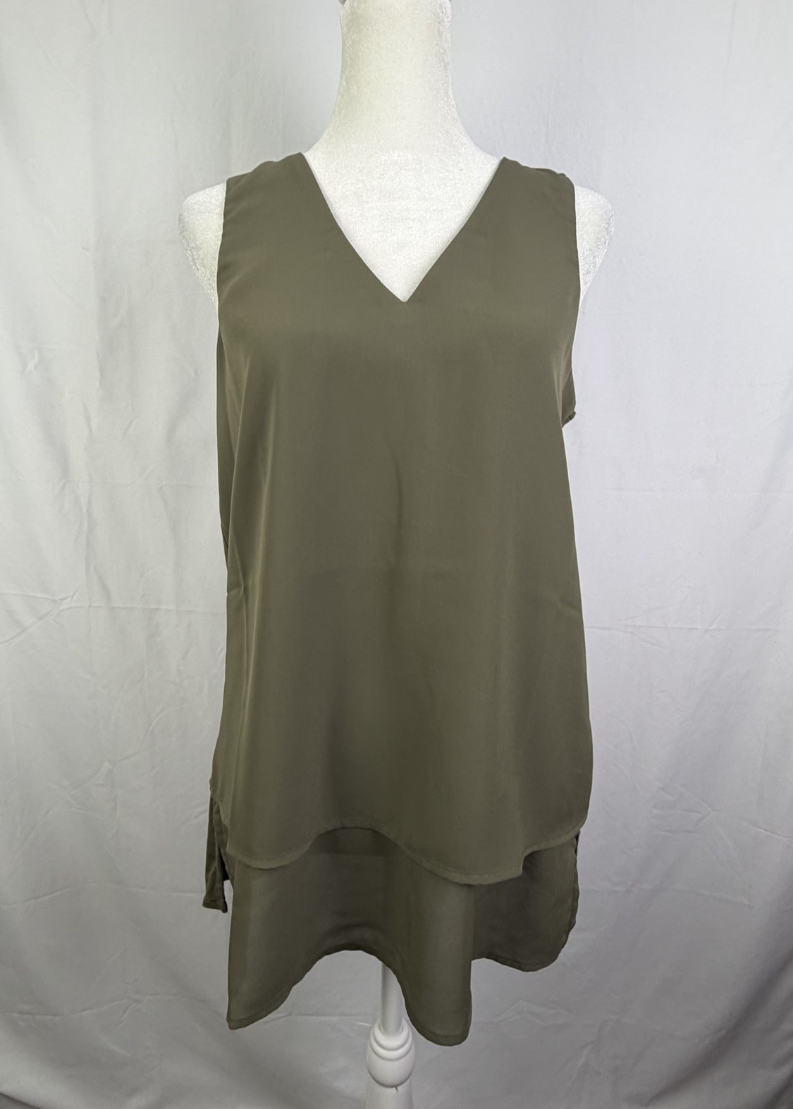 New Michael Kors MK Double Chiffon Layer V Neck Tank Top Black Size S
