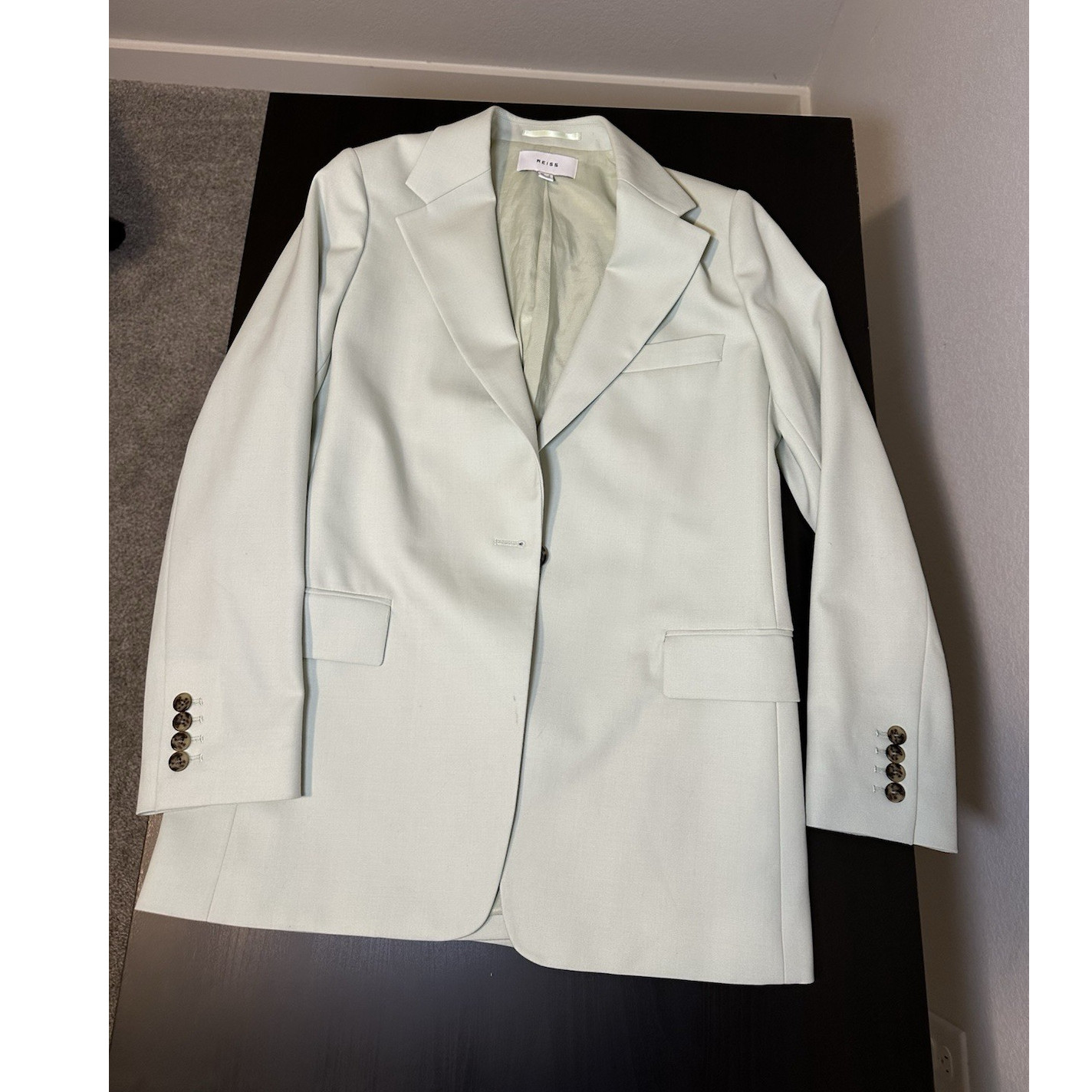 REISS Light Green Wool Blend Men’s Blazer Regular Two-Button Notch Lapel