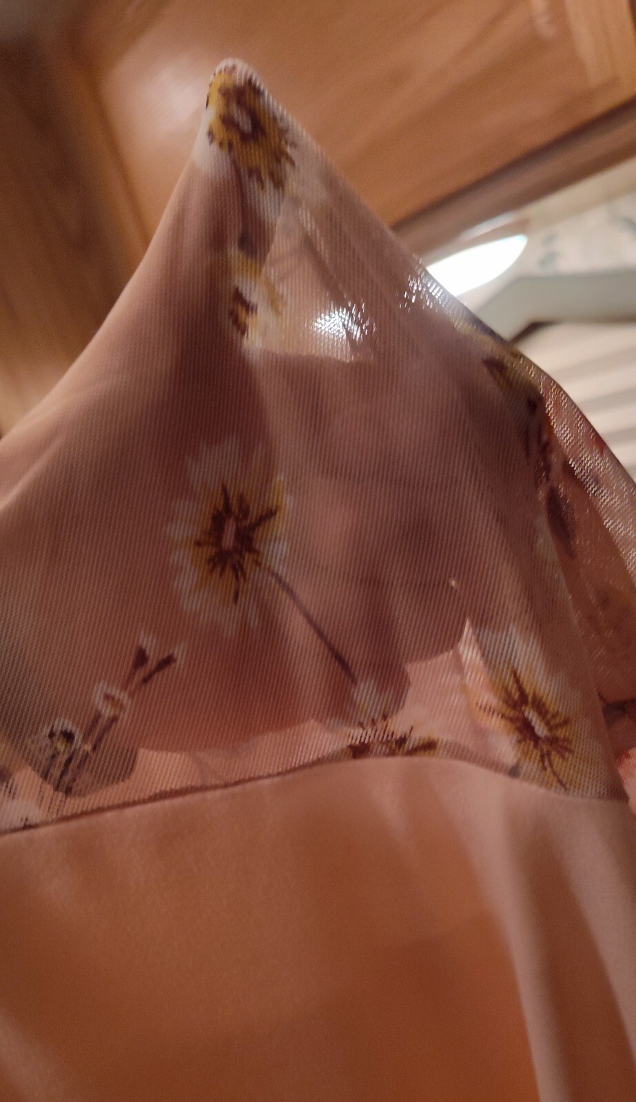 Story Teller Light Pink Long See-thru Sleeved Shirt With Floral Sleeves Large