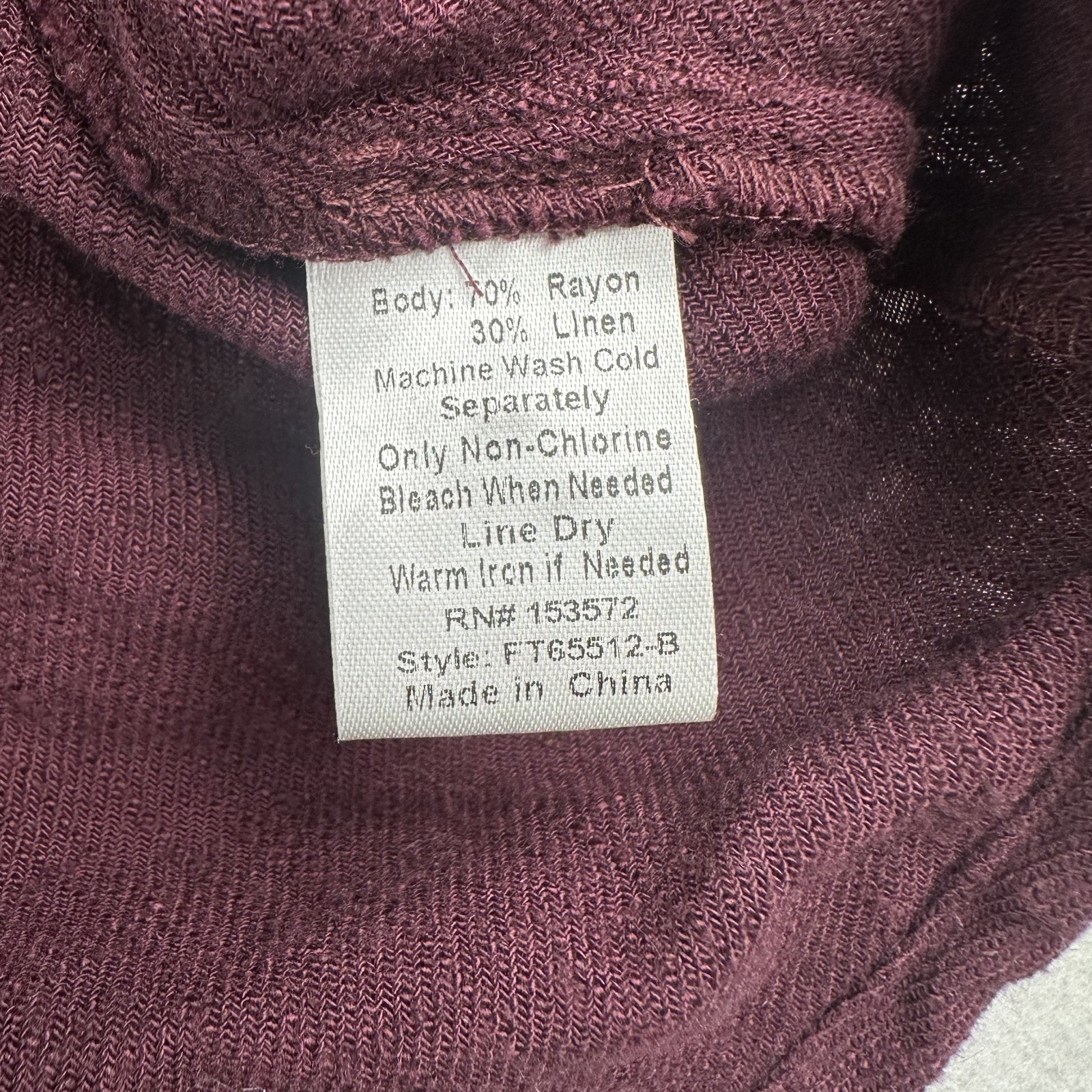 Bohme Burgandy Button Down Long Sleeve Womans Size Large Linen Top