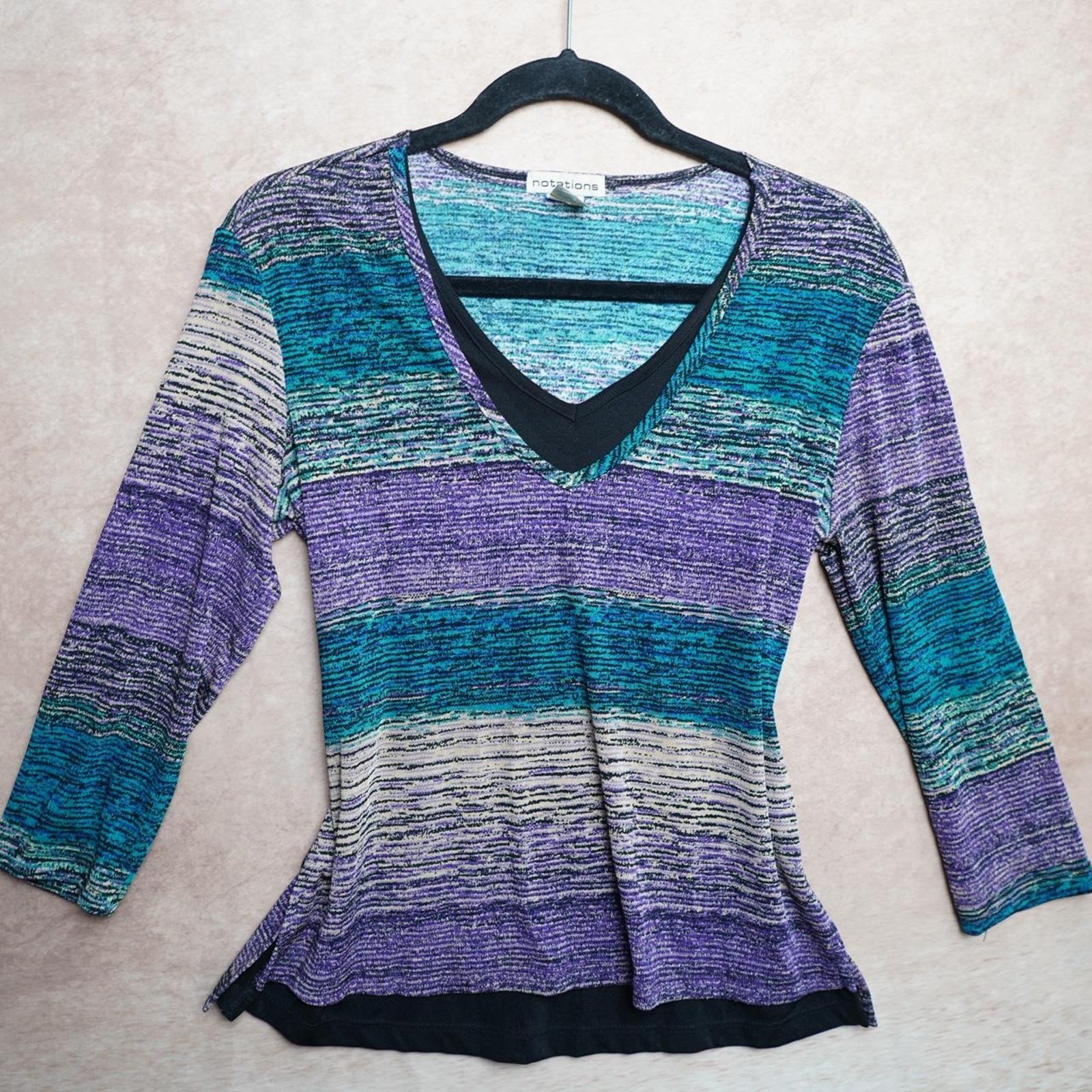 Notations Colorblock V Neck Tunic Top Small Y2K