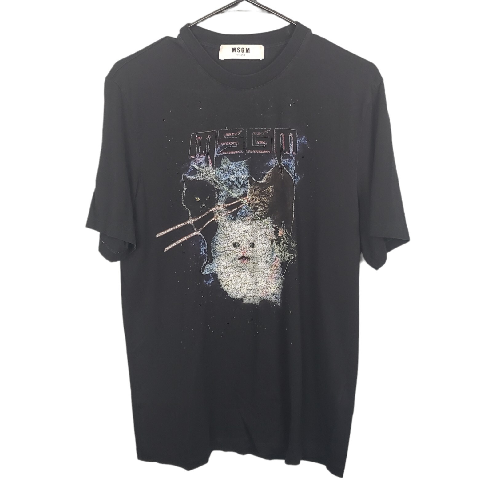 MSGM Milano Unisex Black T-Shirt Size XS Cat Kitty Lazers *Read*