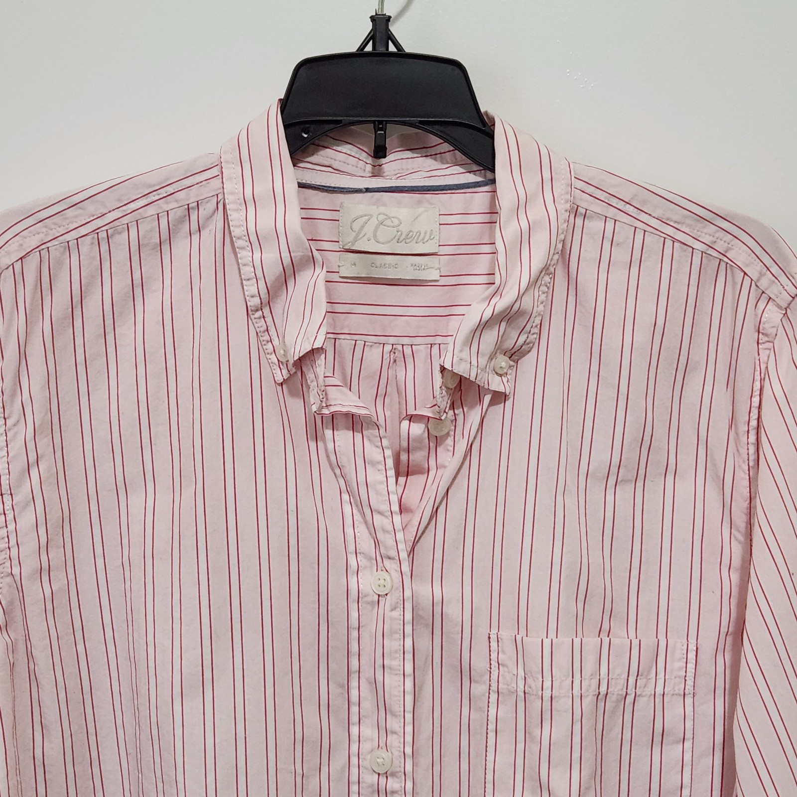 J Crew Women’s 14 Classic Poplin Pink Striped Button Up Shirt Longsleeve BG290