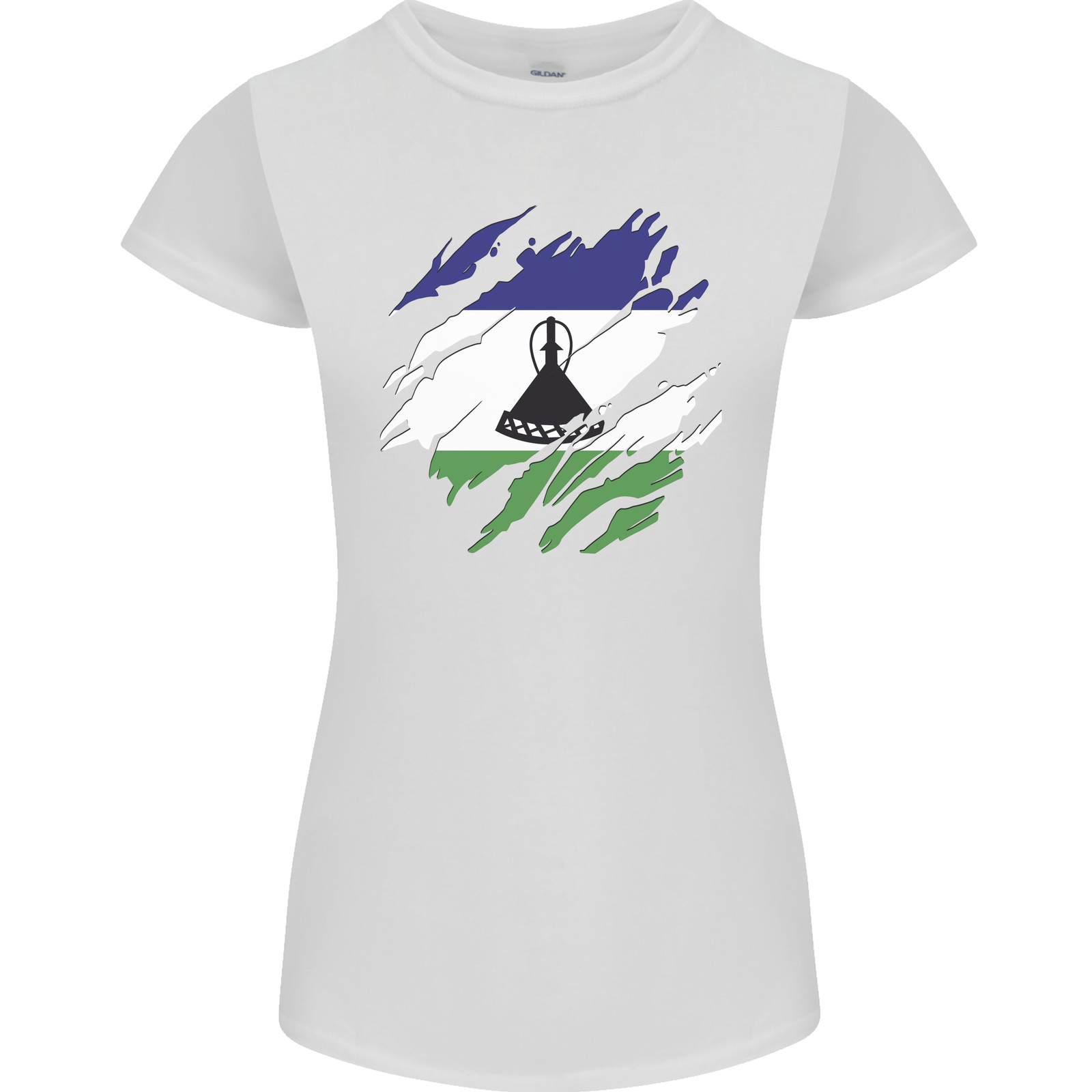 Torn Lesotho Flag Basotho Day Football Womens Petite Cut T-Shirt