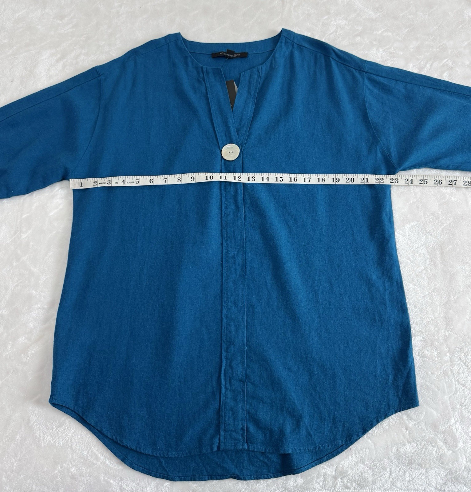 NWT Marc New York Size S Linen Viscose Tunic Teal Blue Mother Of Pearl Button