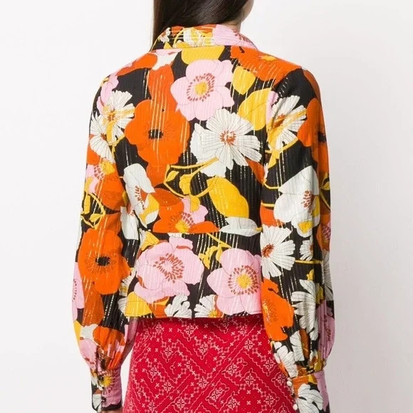 Rixo London Daria Deep V-Neck Floral Blouse In Multi Women’s Size US 4