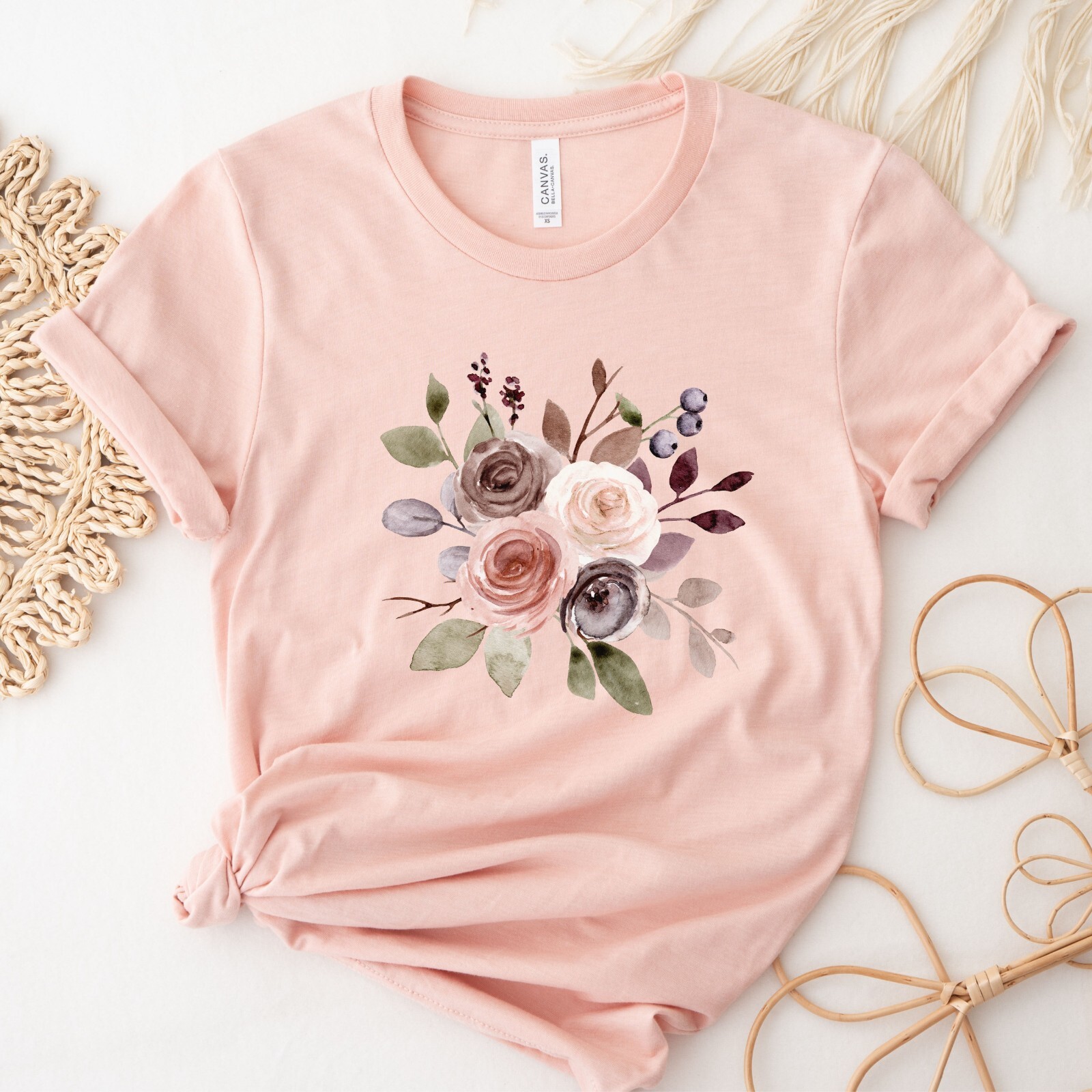 Floral Spring Rose Wildflower Boho Watercolor Womens T-Shirt S M L XL 2XL 3XL