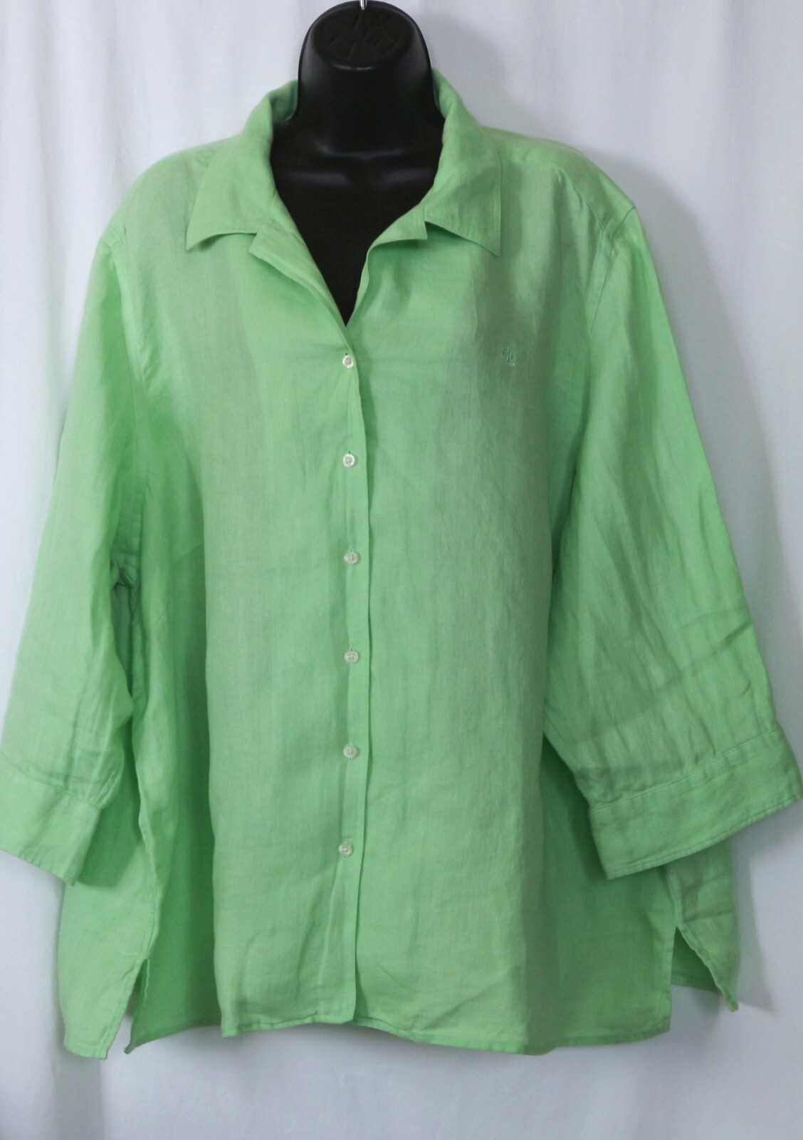 LAUREN RALPH LAUREN Green Linen VNck Blse 58 In Chst 29 In Lng Sz 3X EXC