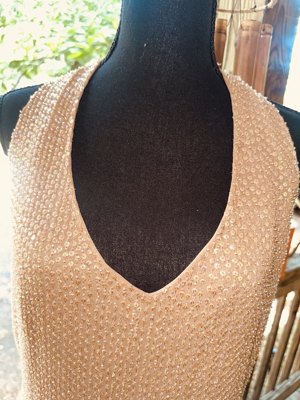 Victor Costa by NAhDREe Sand Silk Beaded Sequin V-Neck Tank Top Sleeveless 14