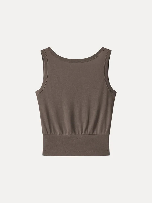 Women’s Cotton Linen Boat Neck Reversible Low Back Blouse Top,Chocolate,Freeship