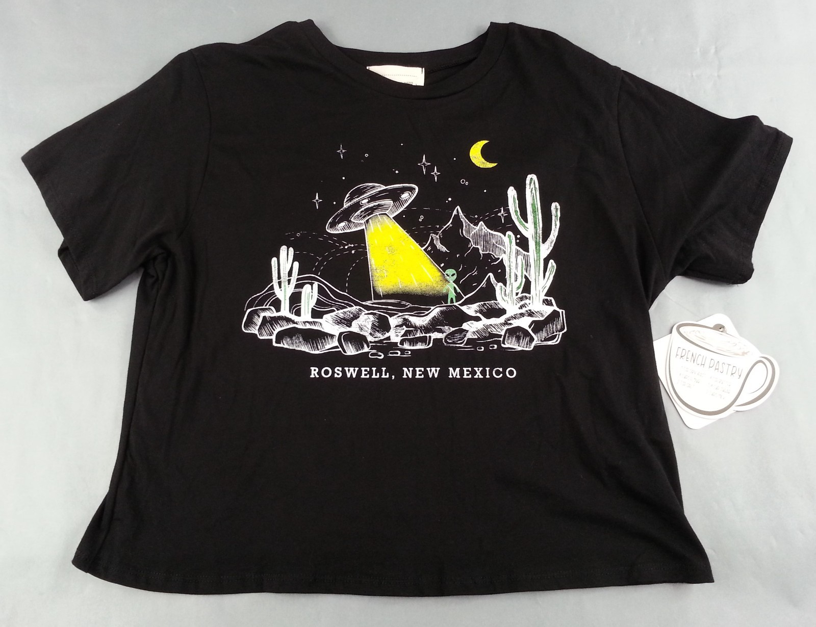 NEW NWT French Pastry Short Sleeve Black Size L Roswell New Mexico UFO Crop Top
