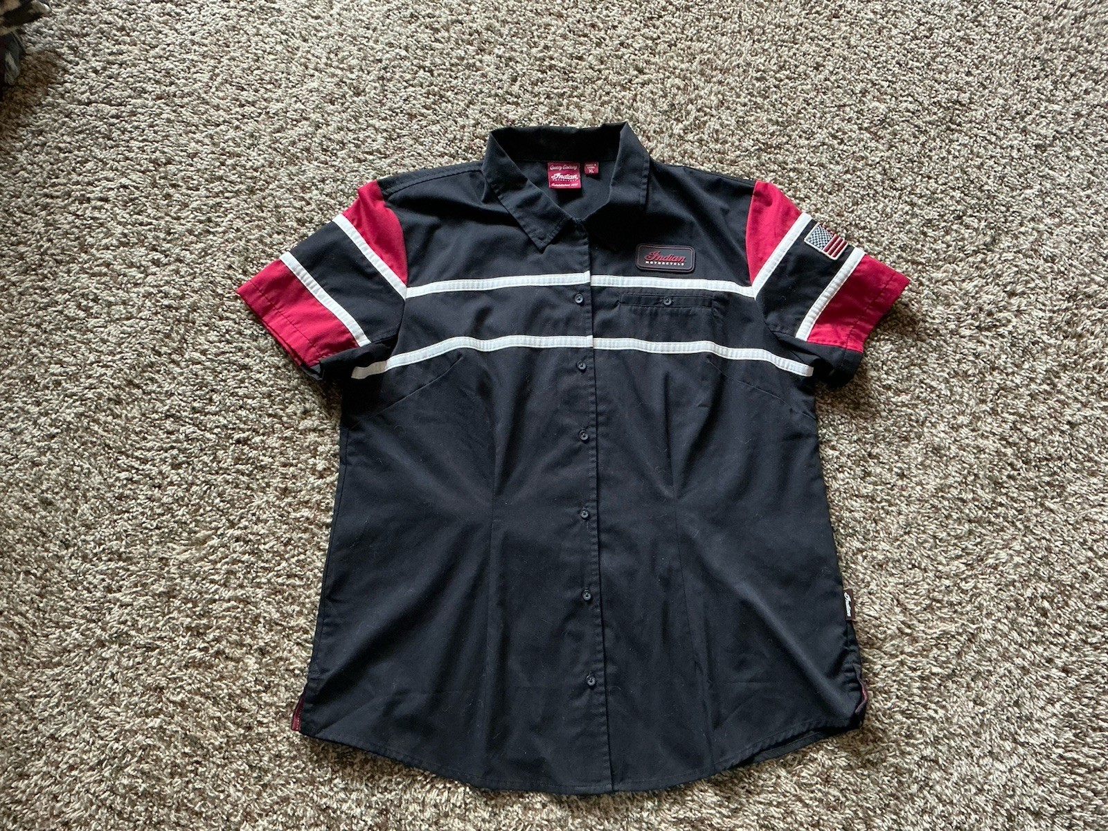 Womens Indian Motorcycle Script Shop Shirt XL EUC