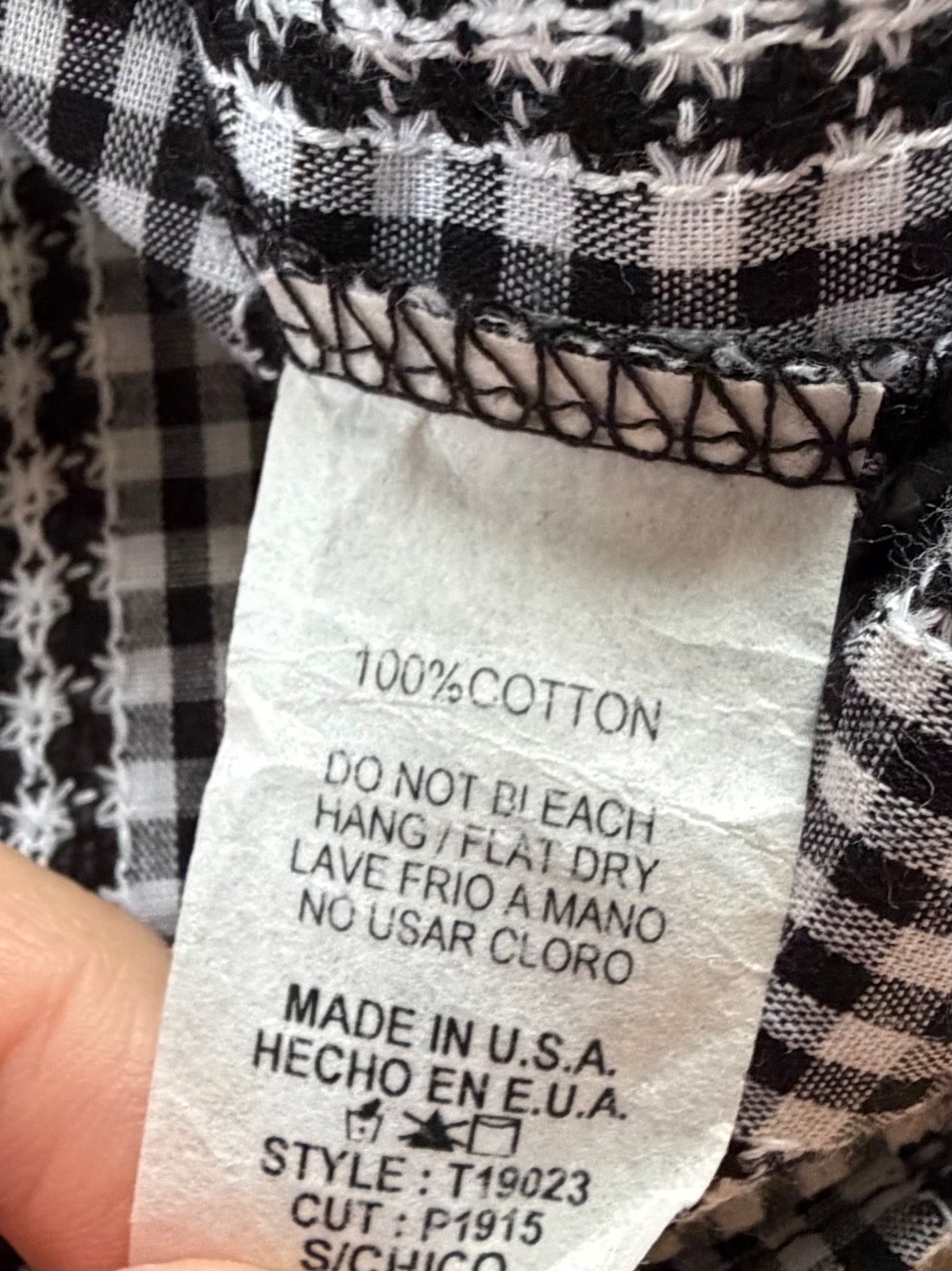 Flamingo Urban Black White Check Tie Front Blouse Gingham Sleeve Sz S NWT
