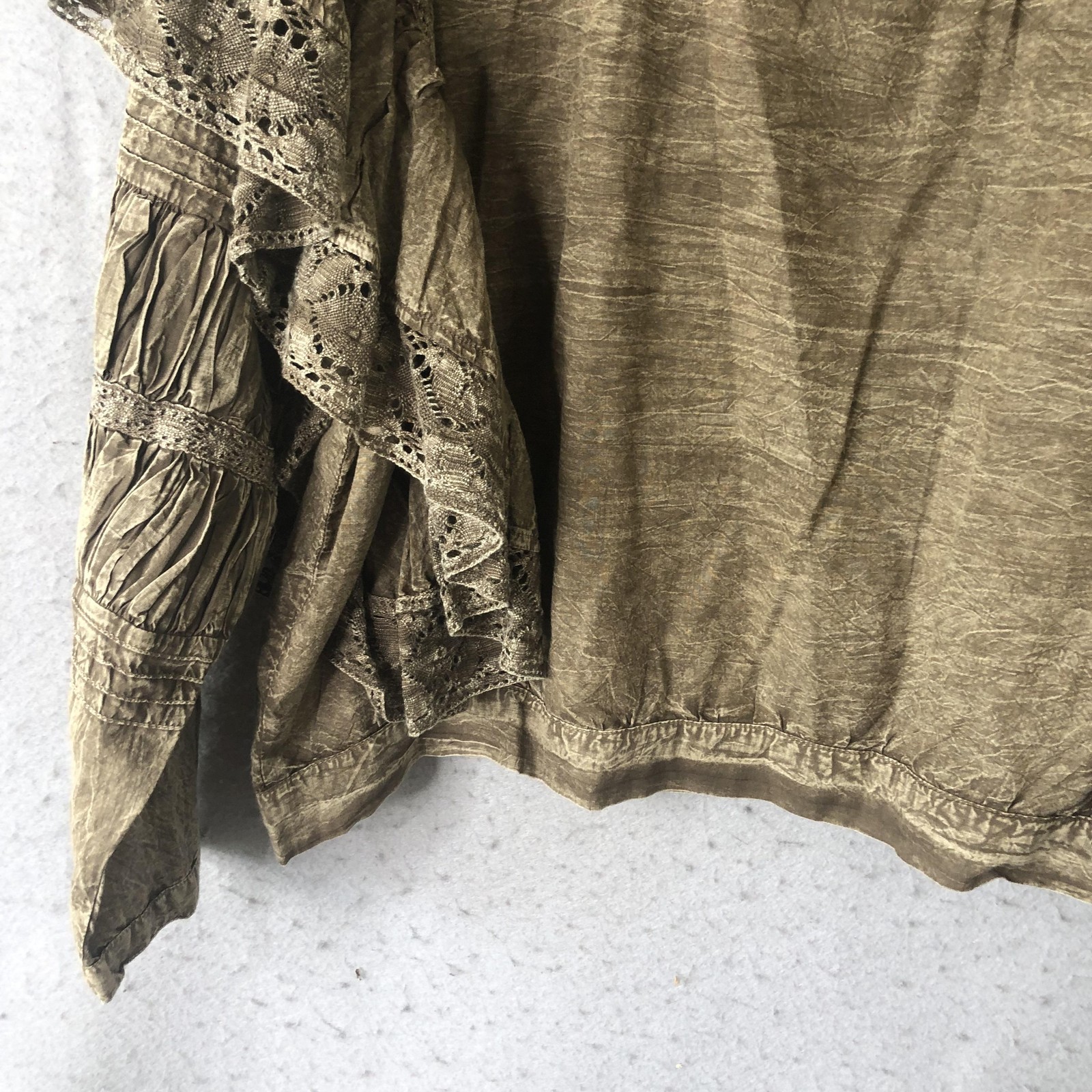 Paper Lace Blouse Womens 1XL Brown Embroidered Boho Festival Grunge Lagenlook