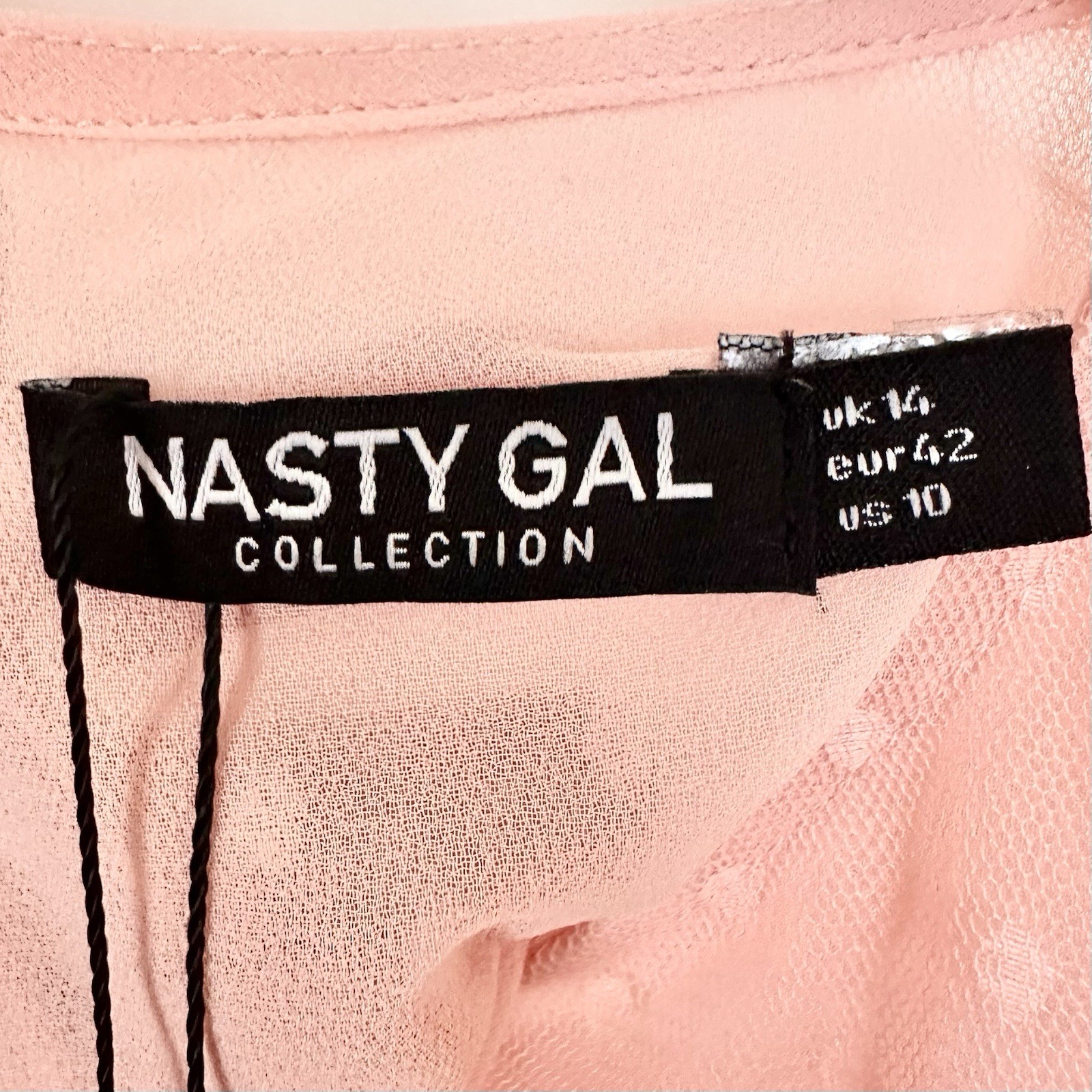Nasty Gal Women’s Pink Mesh Sheer Polka Dot Ruffle Round Neck Blouse US 10