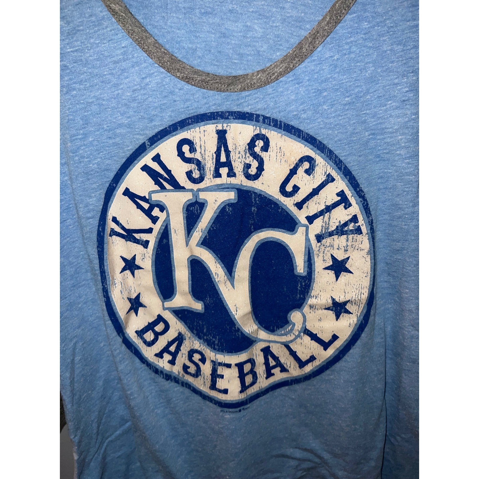 Kansas City Baseball Raglan Tee 5th & Ocean New Era Blue Grey 3/4 Sleeve Large
