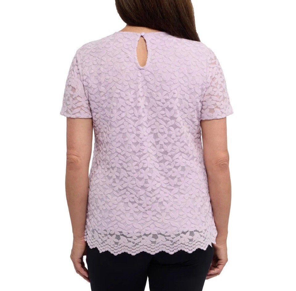 Teddi Rose Floral Lace Overlay Short Sleeve Top, Women’s, Size XL, Color Purple