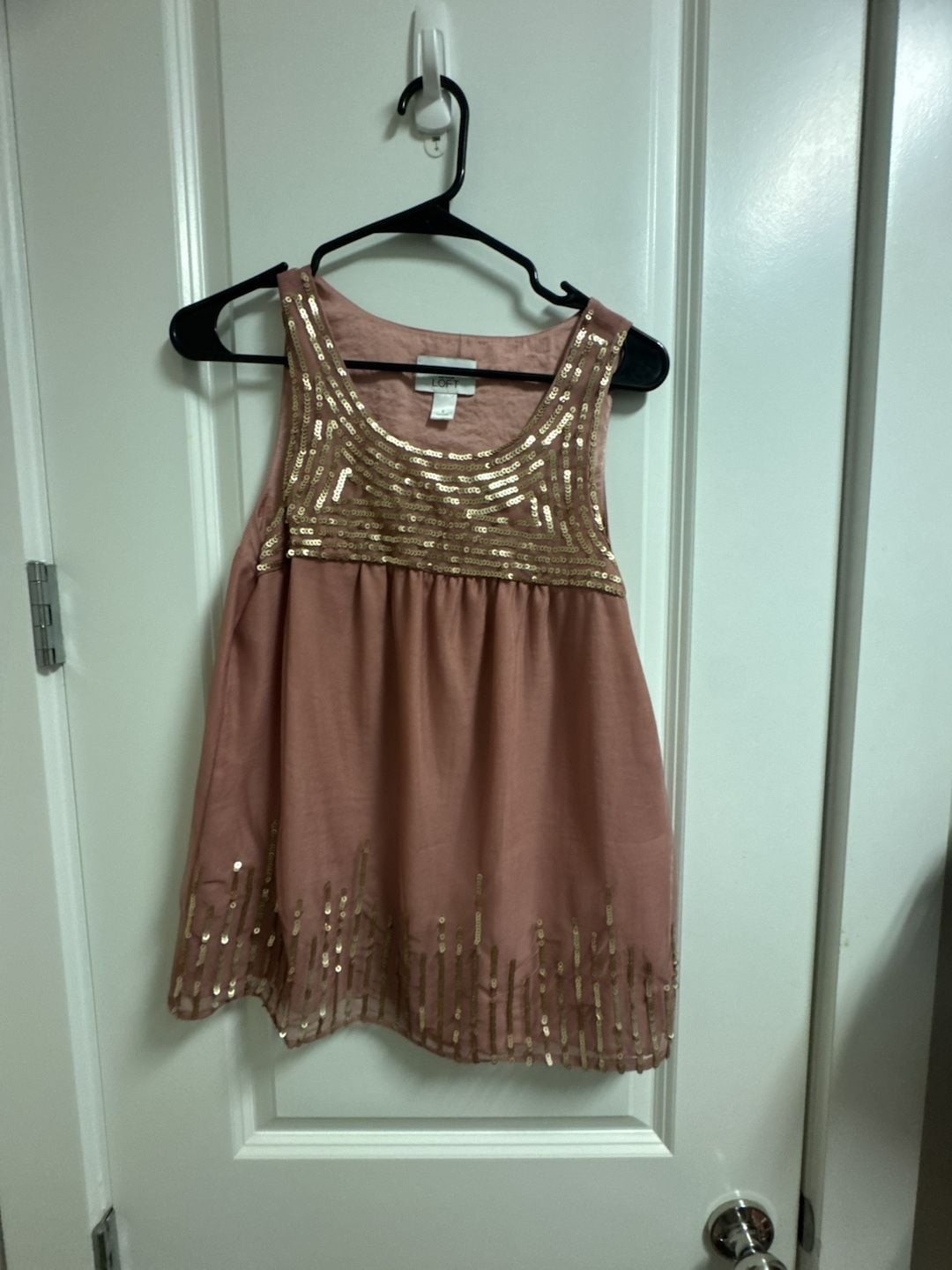 LOFT Pink Sleeveless Chiffon Tank Top with Gold Sequin Embellishments