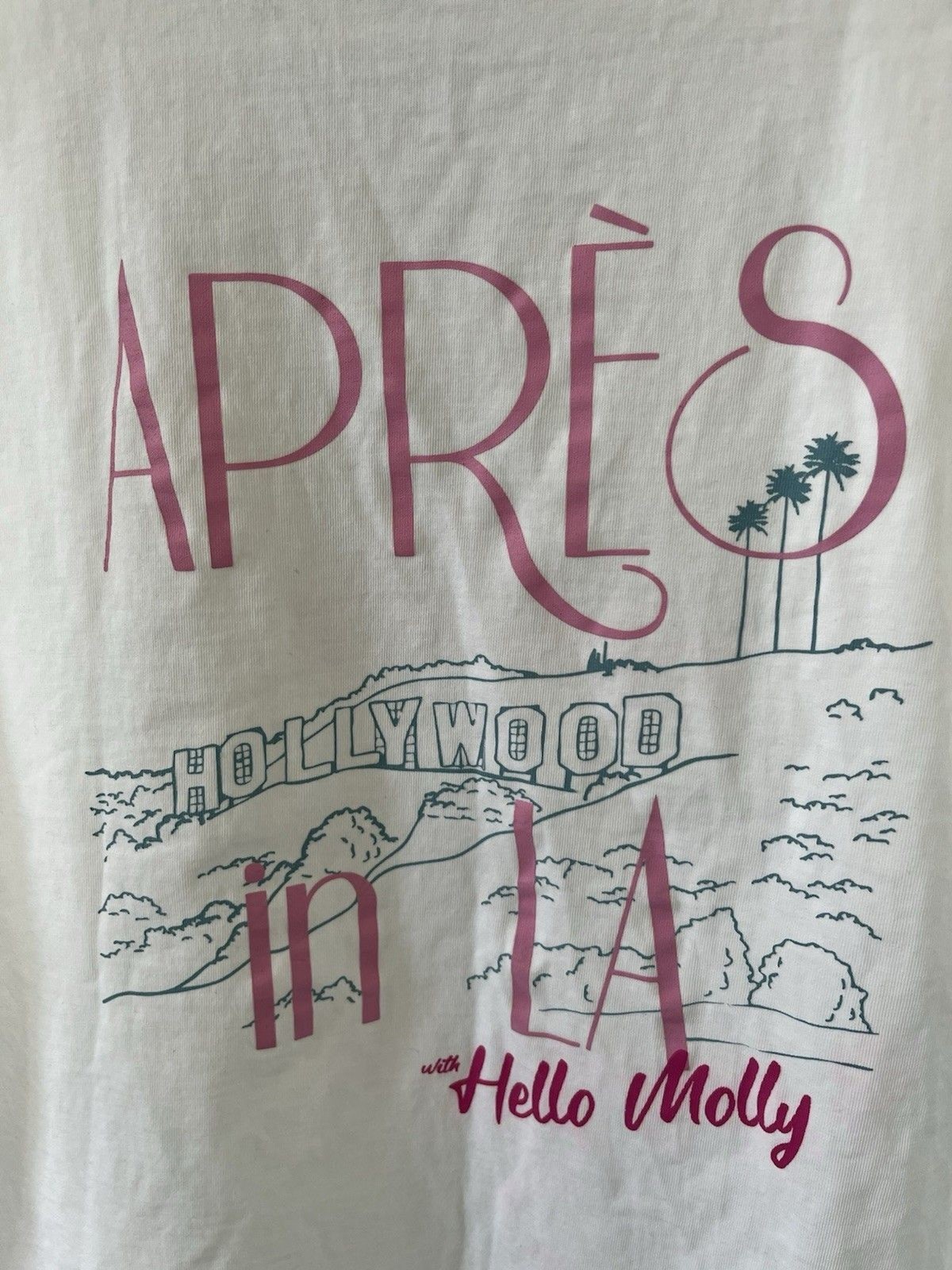 Hello Molly Womens Graphic Print T-shirt XL White Pink “Apre8 in LA” Preppy