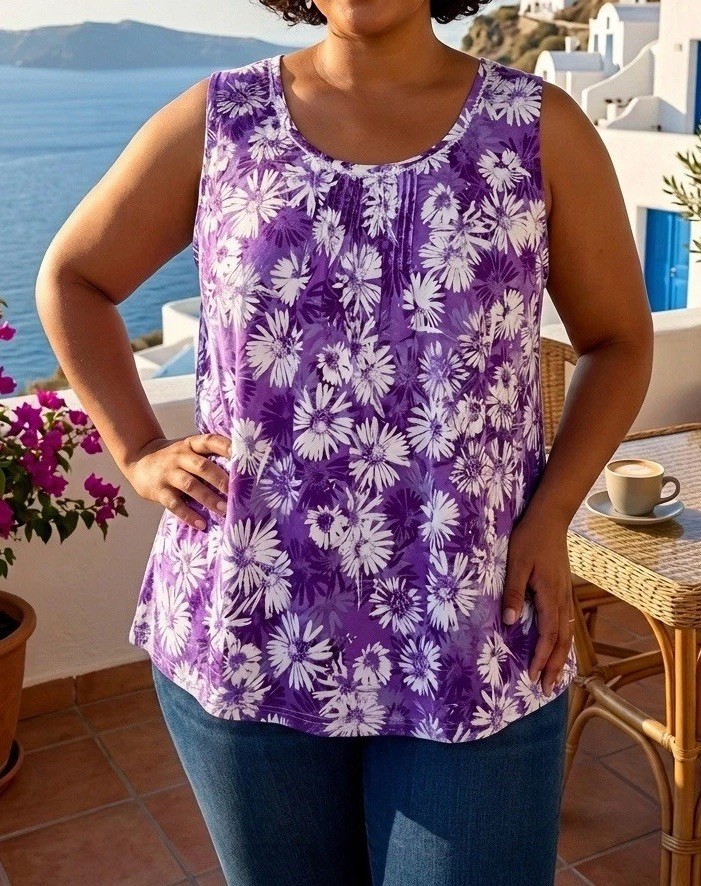 Laura Scott Purple Amaranth Floral Knit Tank Top Women Plus size 2X Comfy
