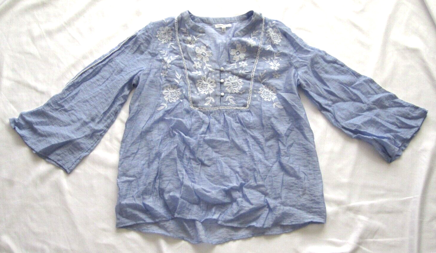 Women Maurices Floral Embroidered See Through Rayon/Nylon Blouse Sz L (WB78)