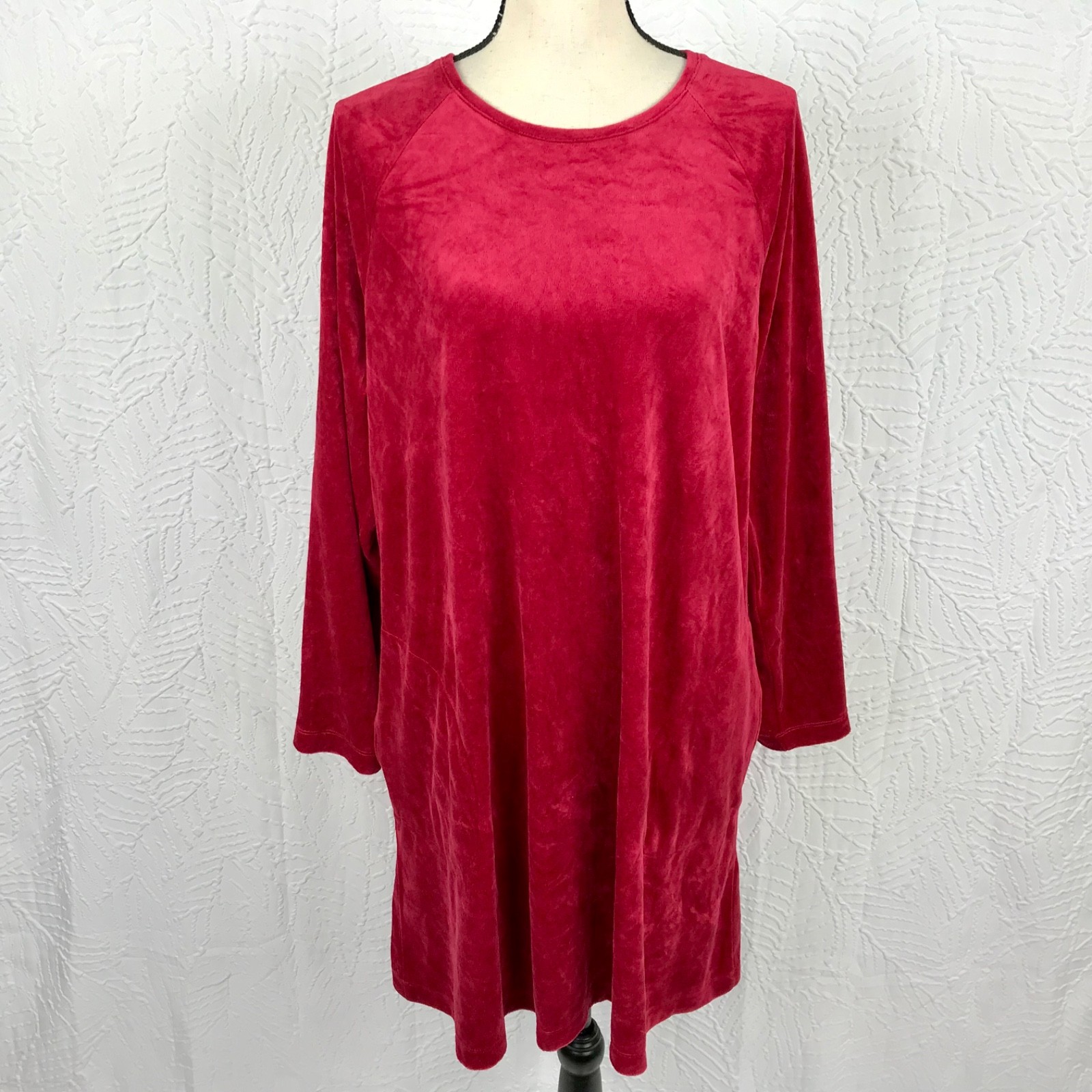 PureJill J Jill Velvet Velour Tunic/Mini Dress Long Sleeve Size XL Red Pockets