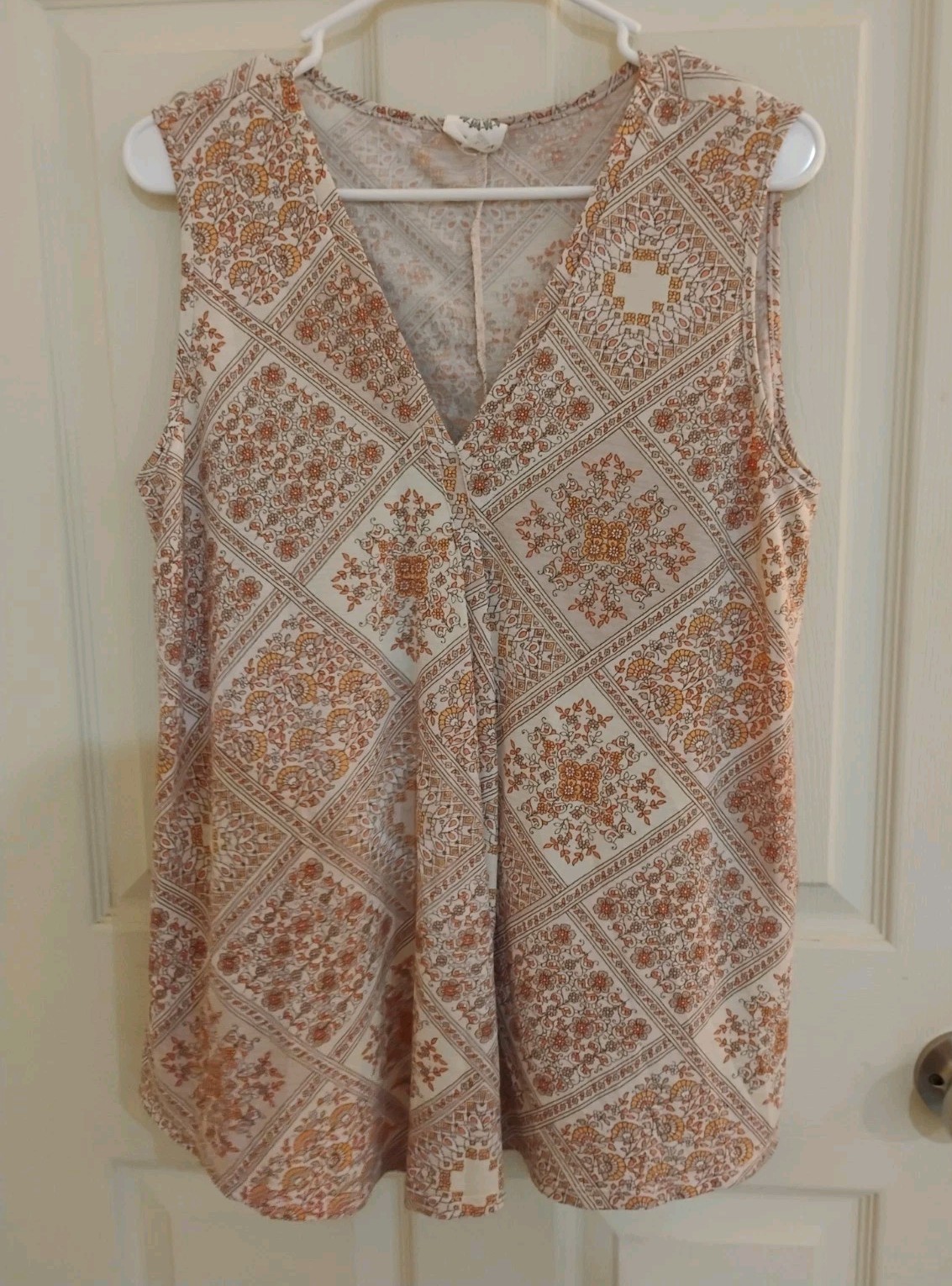 Late August Women Top L Large Multicolor Boho Geometric Floral Sleeveless Blouse