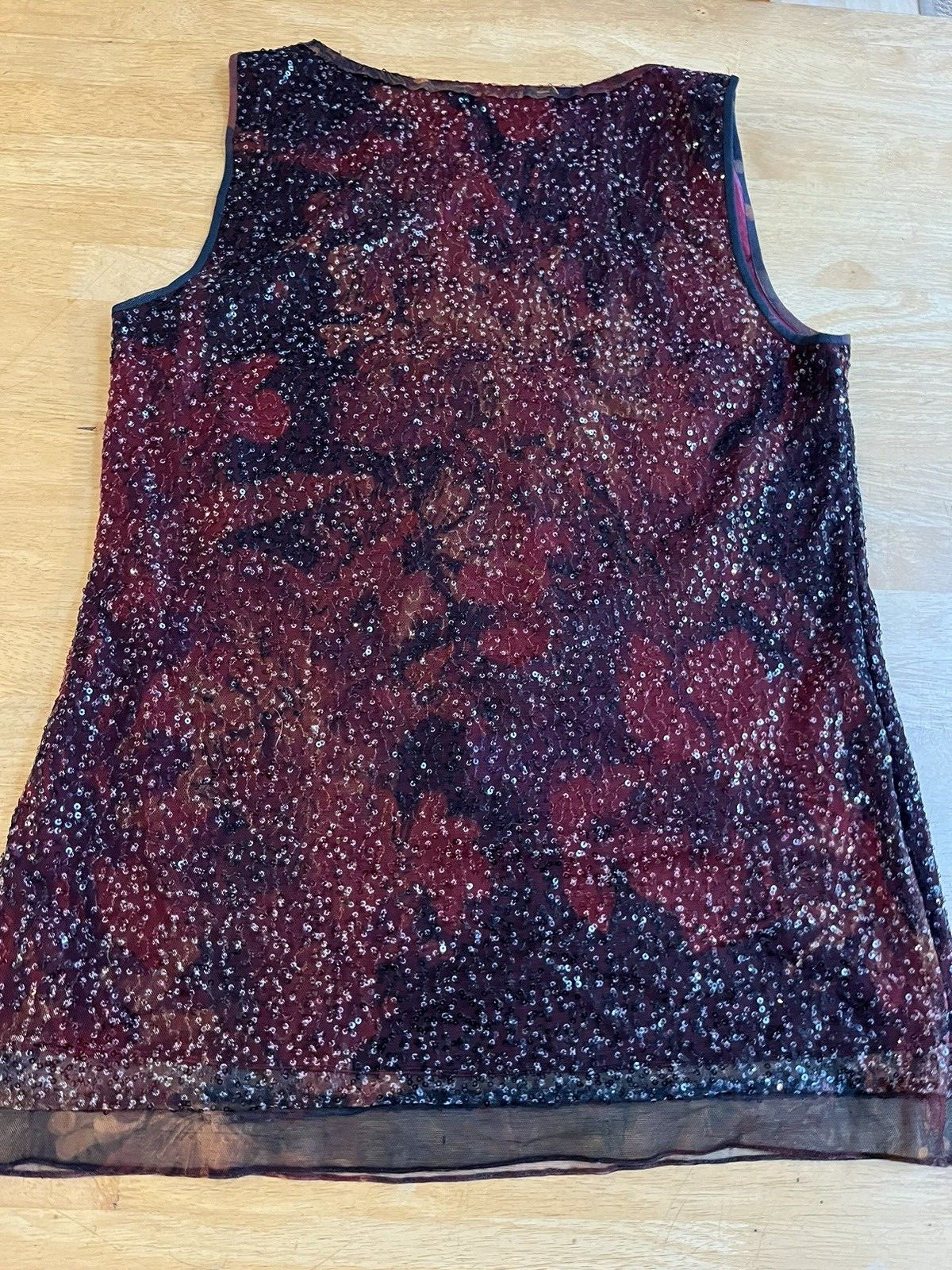Elie Tahari Beaded Shear Overlay Tank Top Womens Size Small – Red Black