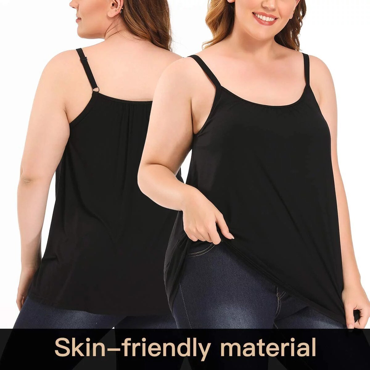 Womens Summer Camisole with Built in Bra Flowy Tank Top Loose Fit Padded Cami
