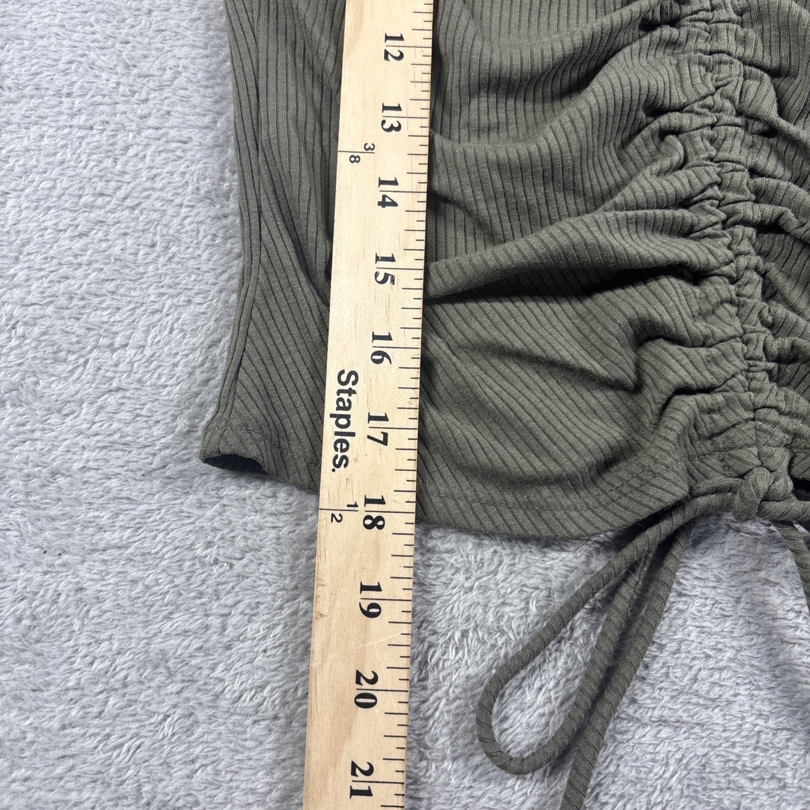 Aqua Women’s Ruched Drawstring Crop Top Short Sleeve Olive Green Size M New